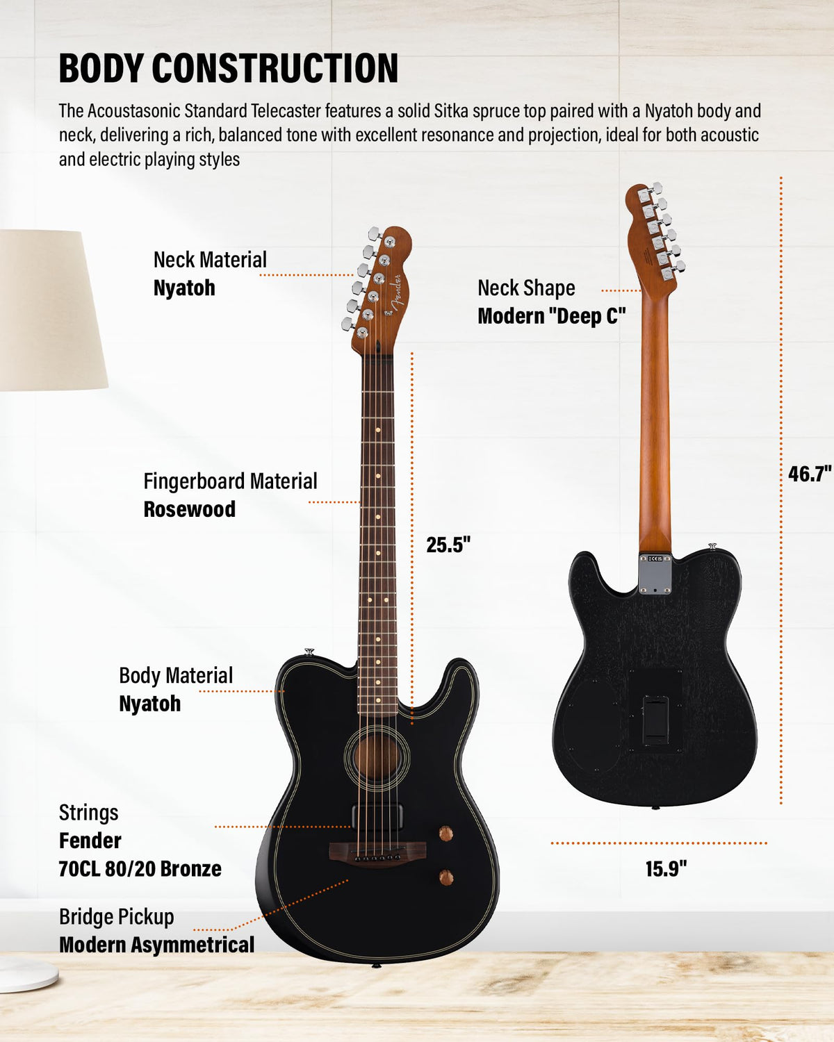 Fender Acoustasonic Standard Telecaster - Black w/ Cleaning Kit