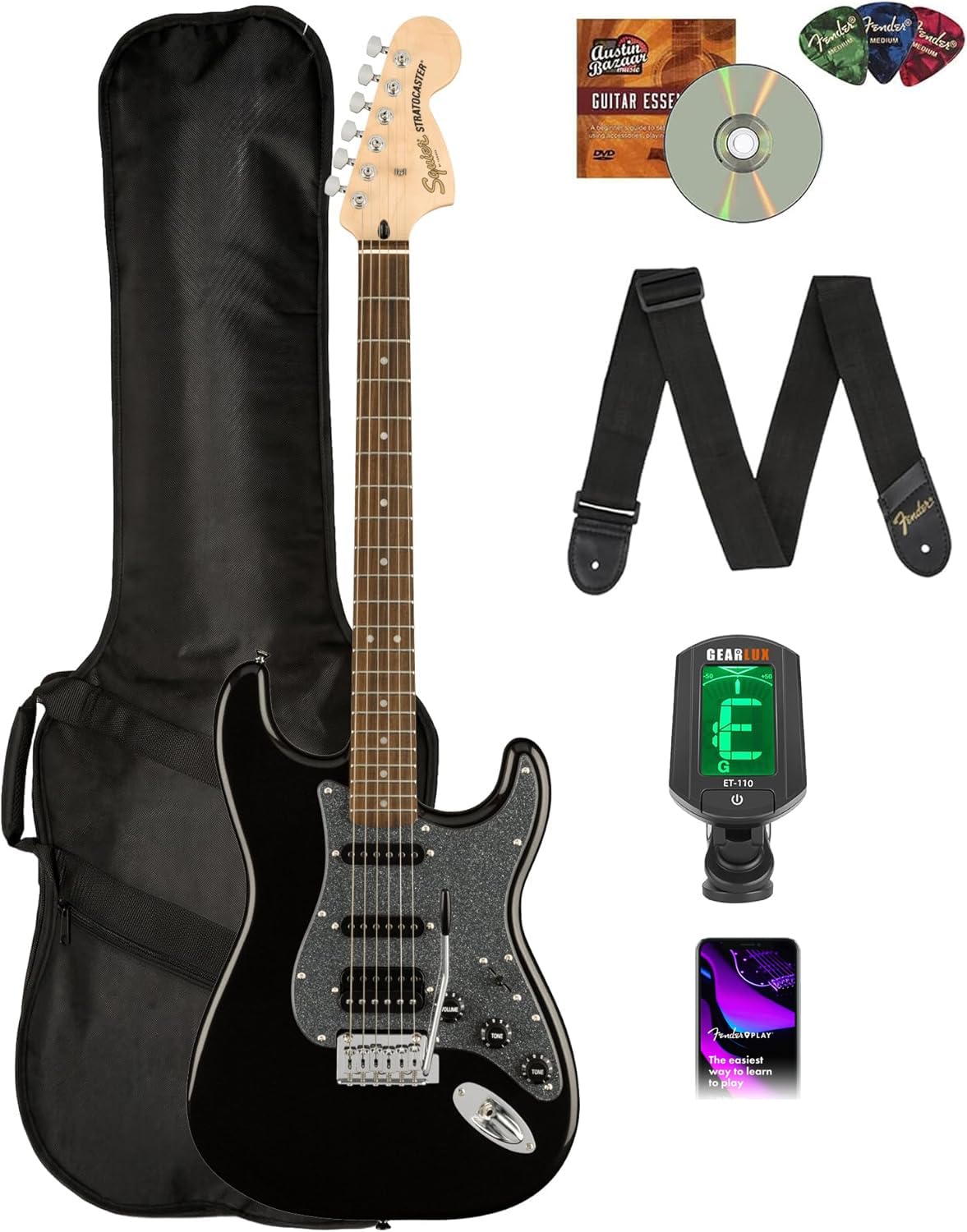 Fender Squier Affinity Stratocaster HSS - Metallic Black w/ Gig Bag