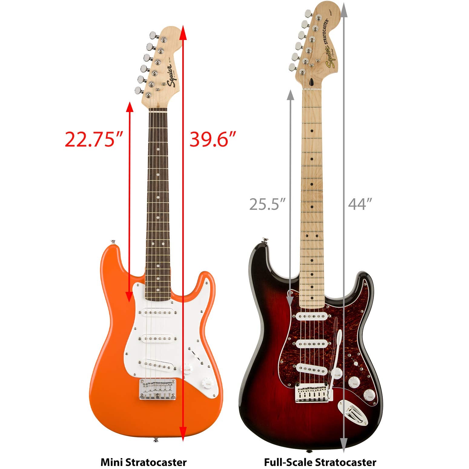 Fender Squier 3/4-Size Kids Mini Strat Electric Guitar - Competition Orange w/ Tuner