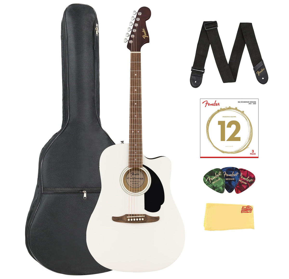 Fender California Redondo CE Dreadnought Acoustic-Electric Guitar - White w/ Gig Bag