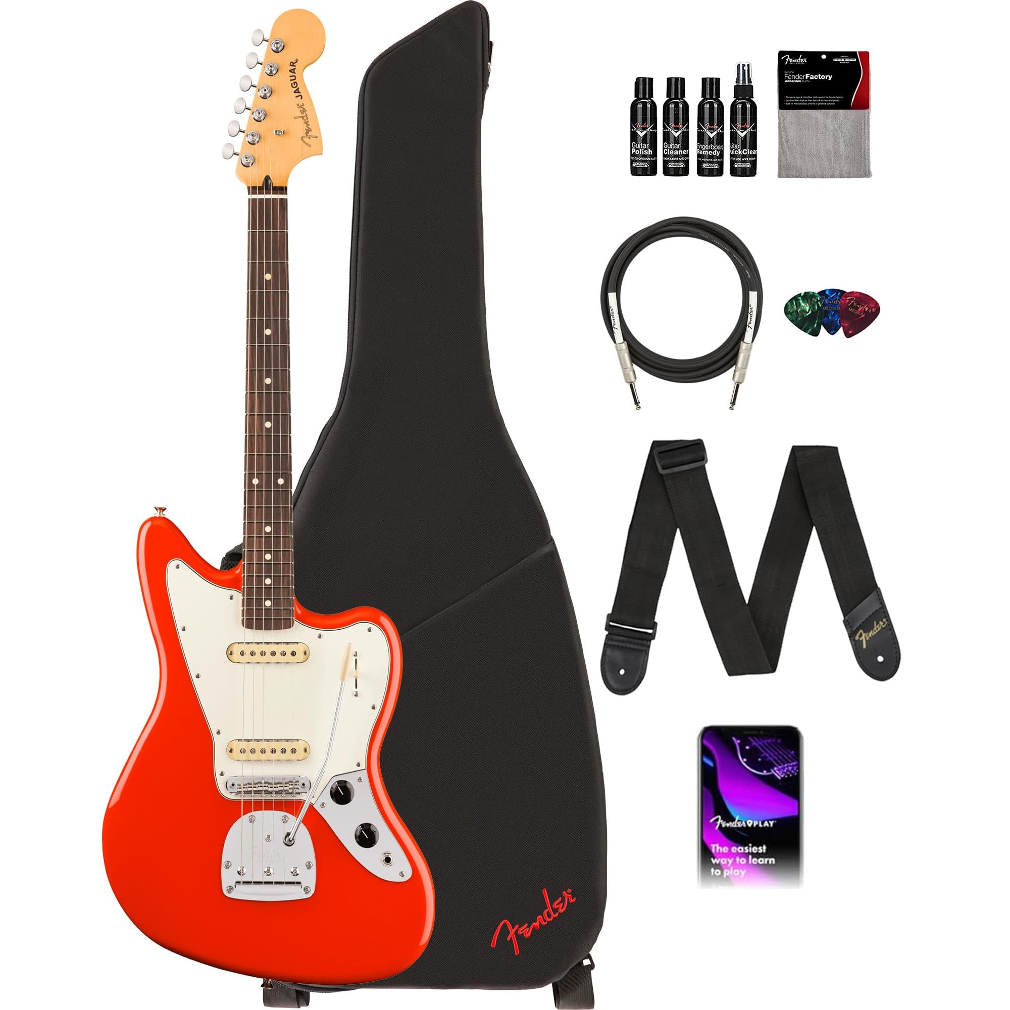 Fender Player II Jaguar - Coral Red w/ Cleaning Kit