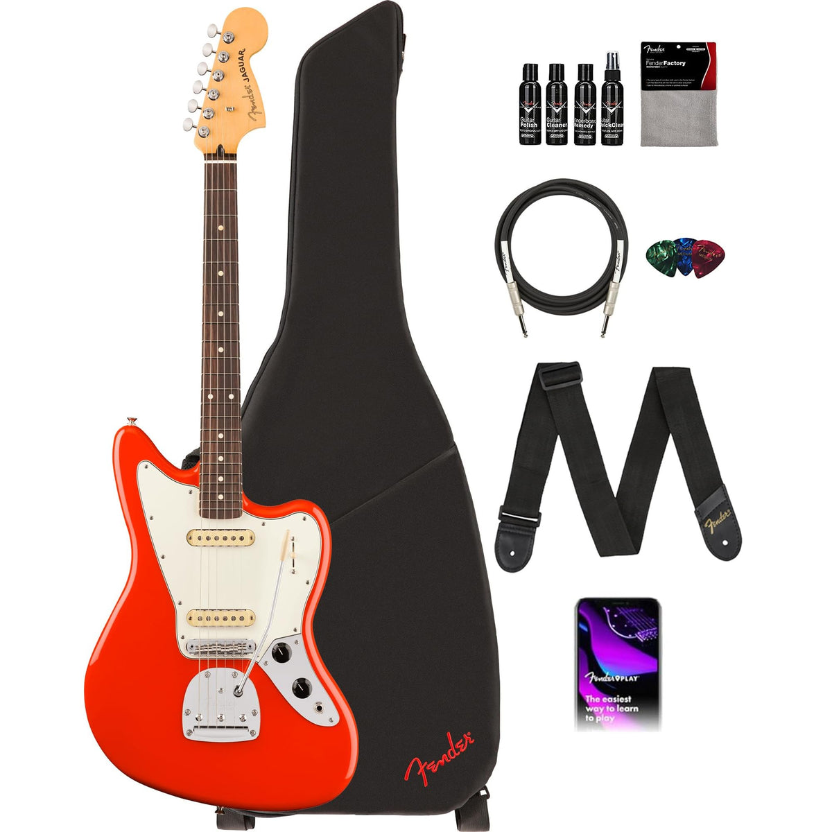 Fender Player II Jaguar - Coral Red w/ Cleaning Kit