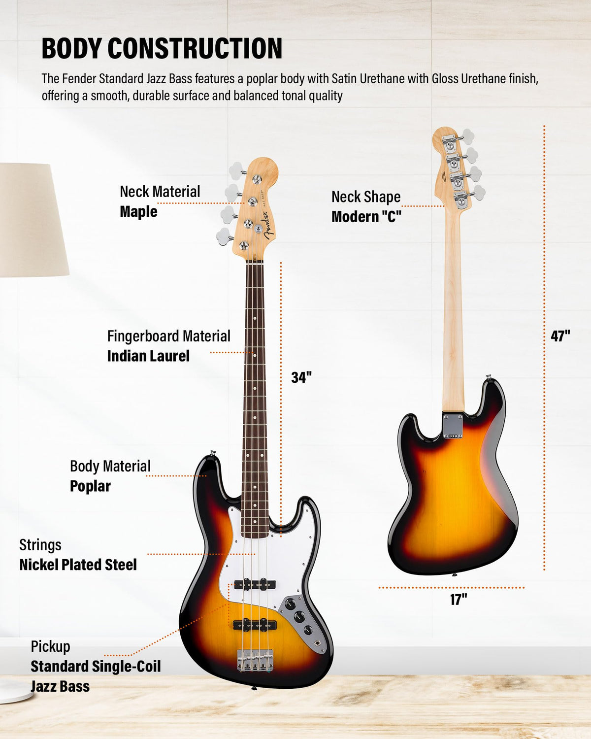 Fender Standard Jazz Bass - 3-Color Sunburst w/ Guitar Cleaning Kit