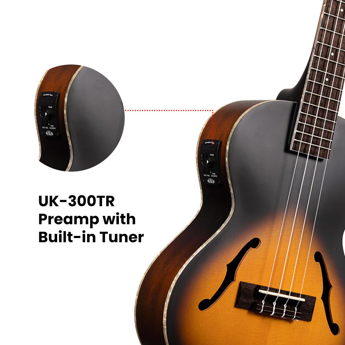 Kala KA-JTE/2TS Archtop Tenor Acoustic-Electric Ukulele - Tobacco Burst