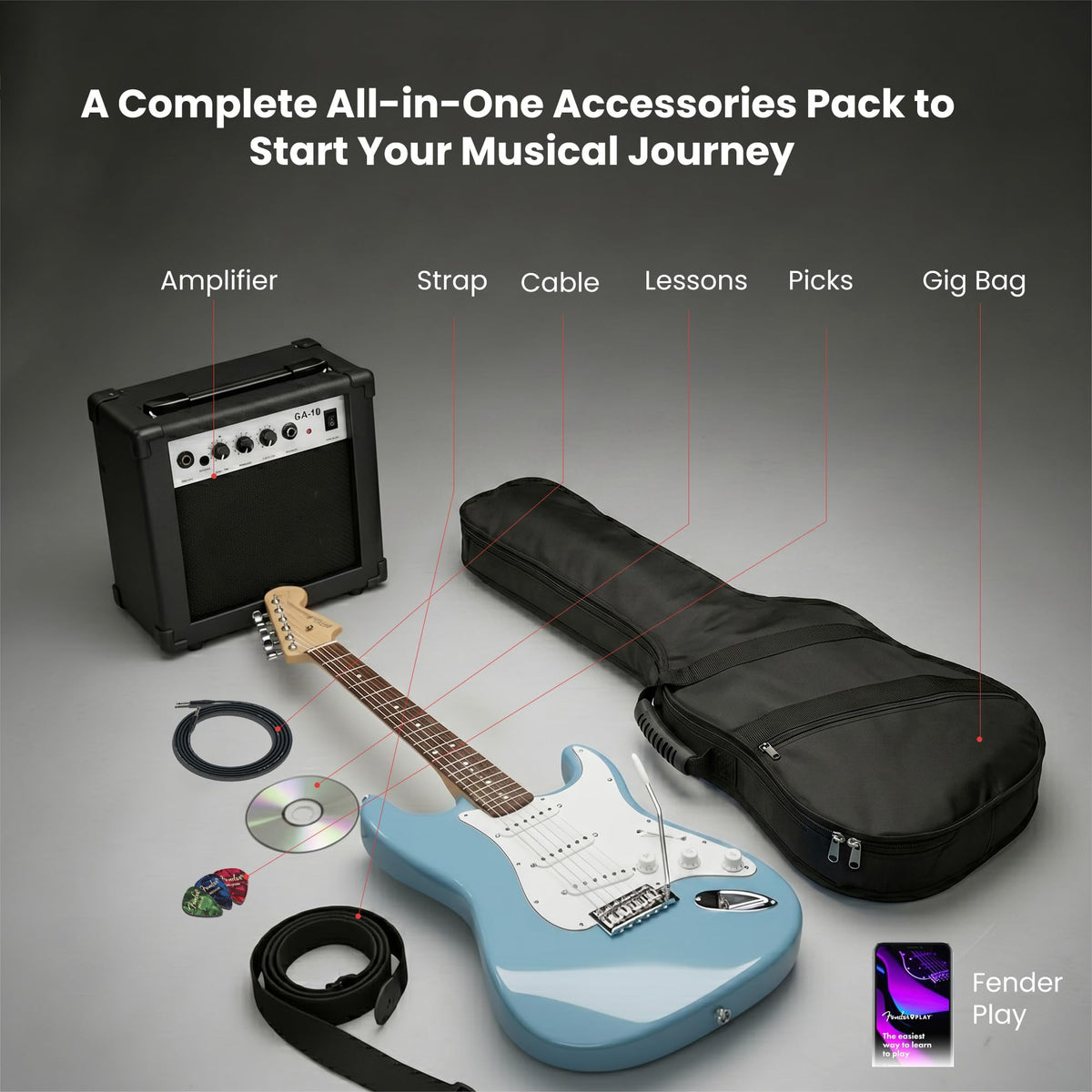 Fender Squier Stratocaster - Daphne Blue w/ Amplifier