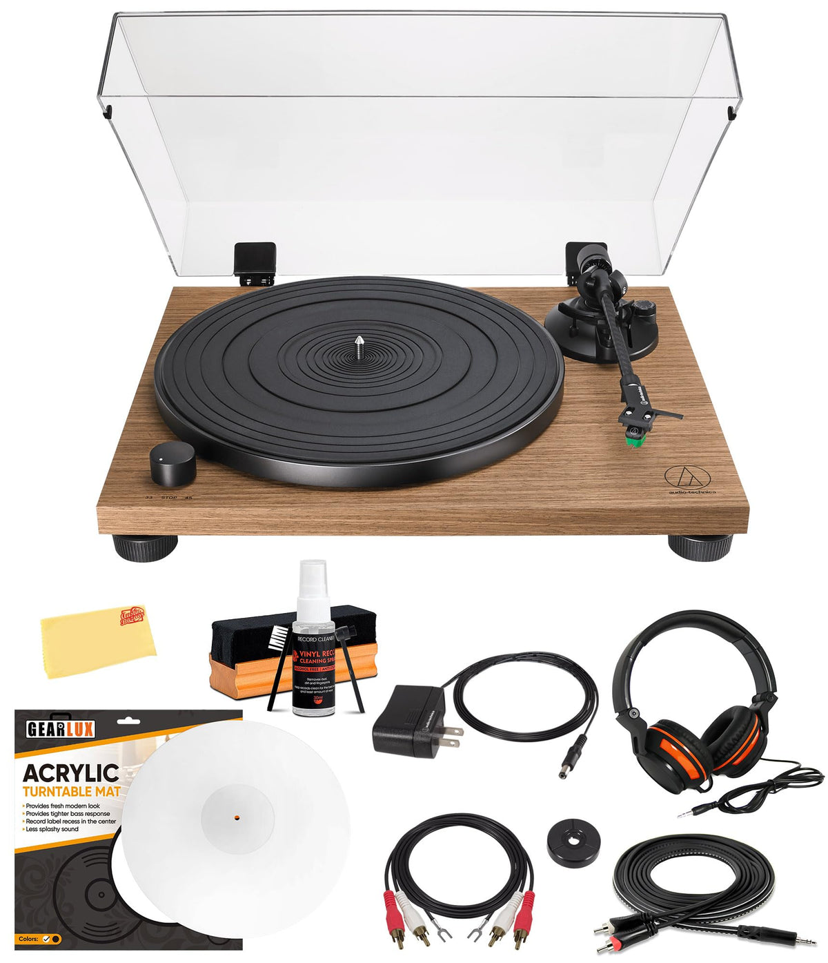 Audio-Technica AT-LPW40WN Fully Manual Belt-Drive Turntable - Walnut w/ Headphones