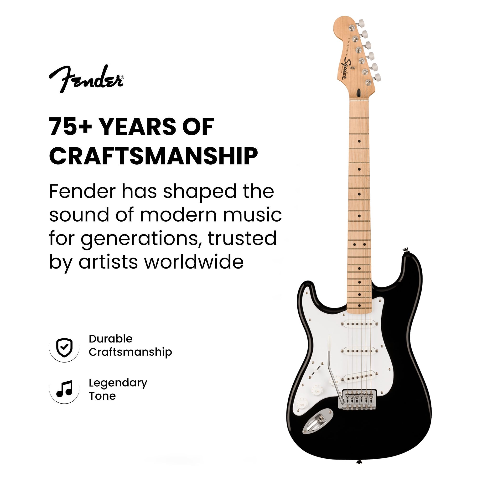 Fender Squier Sonic Stratocaster, Left Handed - Black w/ Mustang Micro