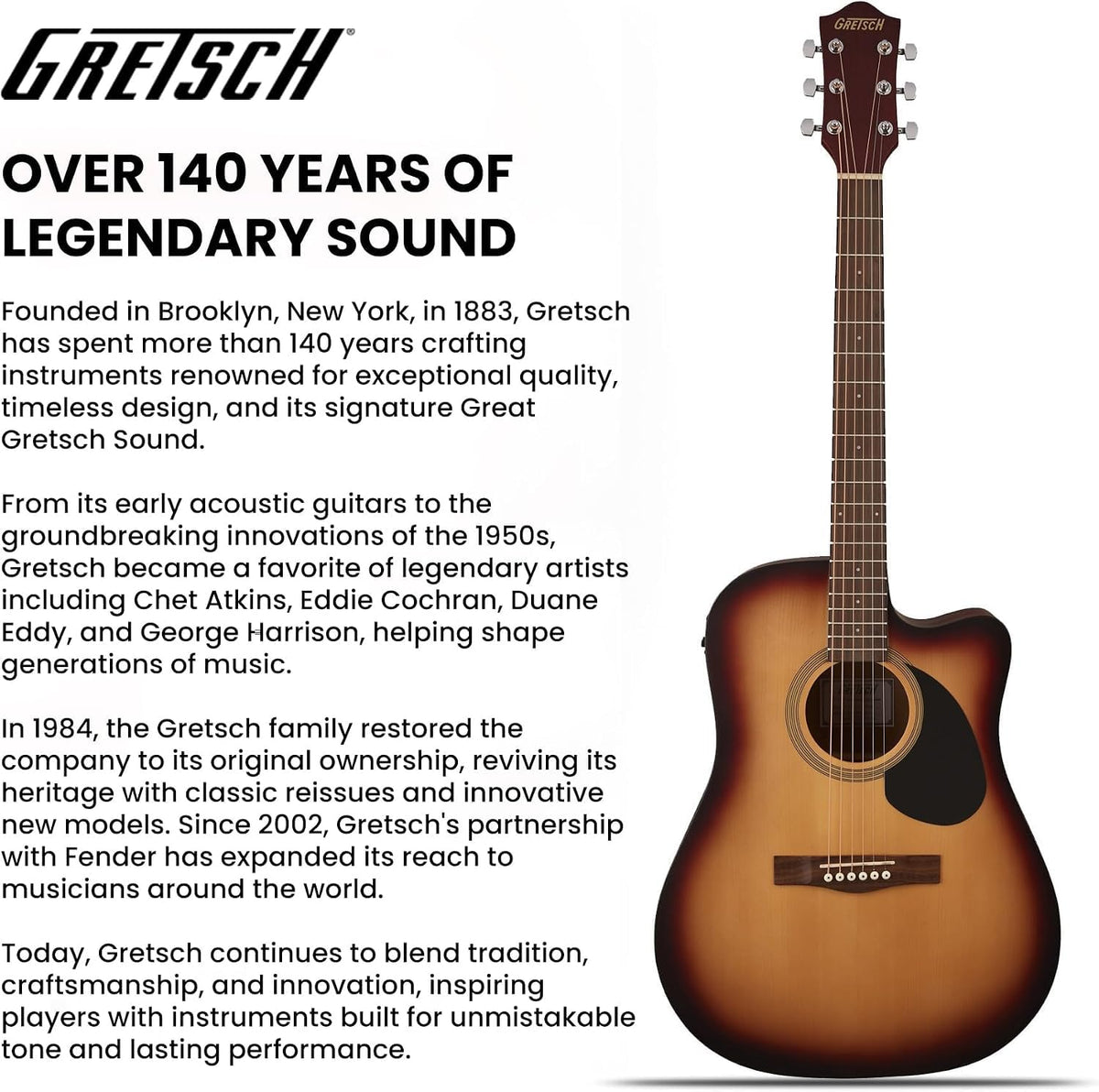 Gretsch Prelude D100CE Dreadnought Cutaway Acoustic-Electric Guitar - Sunburst