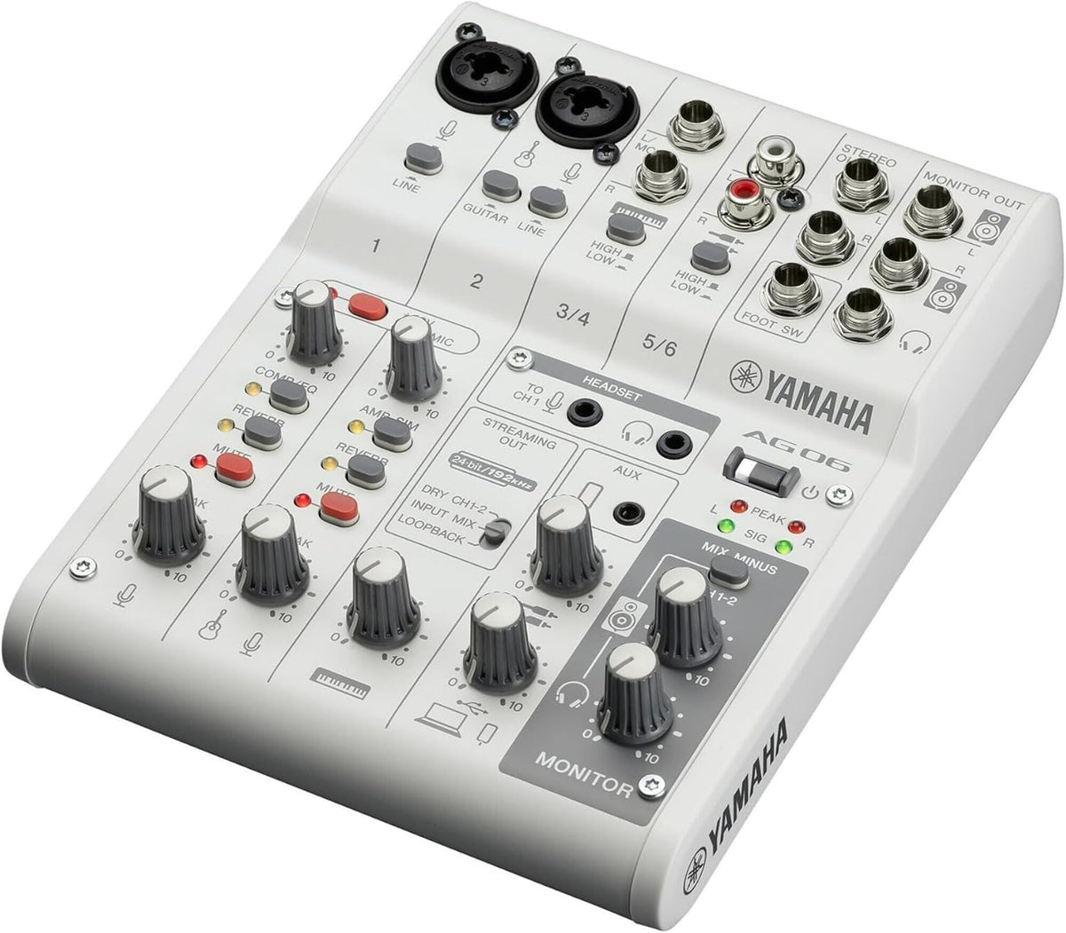 Yamaha AG06MK2 6-Channel Live Streaming Loopback Audio USB Mixer - White
