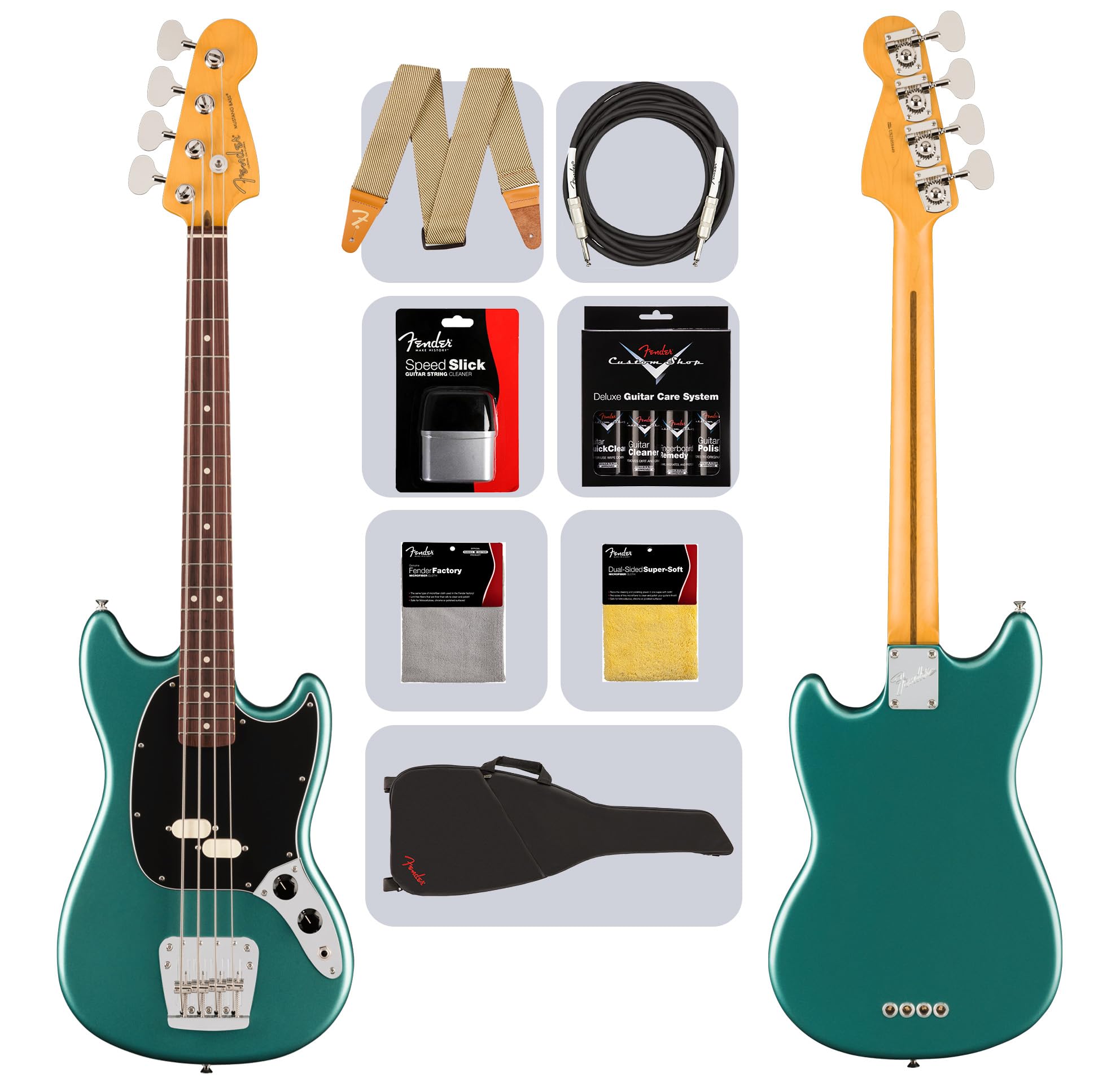 Fender American Professional Classic Mustang Bass - Faded Sherwood Green Metallic w/ Cleaning Kit