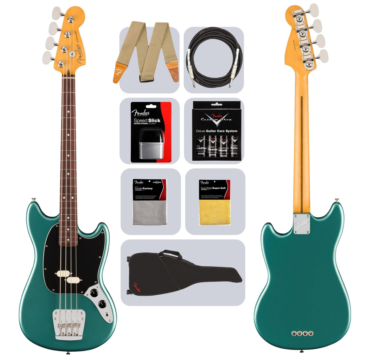 Fender American Professional Classic Mustang Bass - Faded Sherwood Green Metallic w/ Cleaning Kit