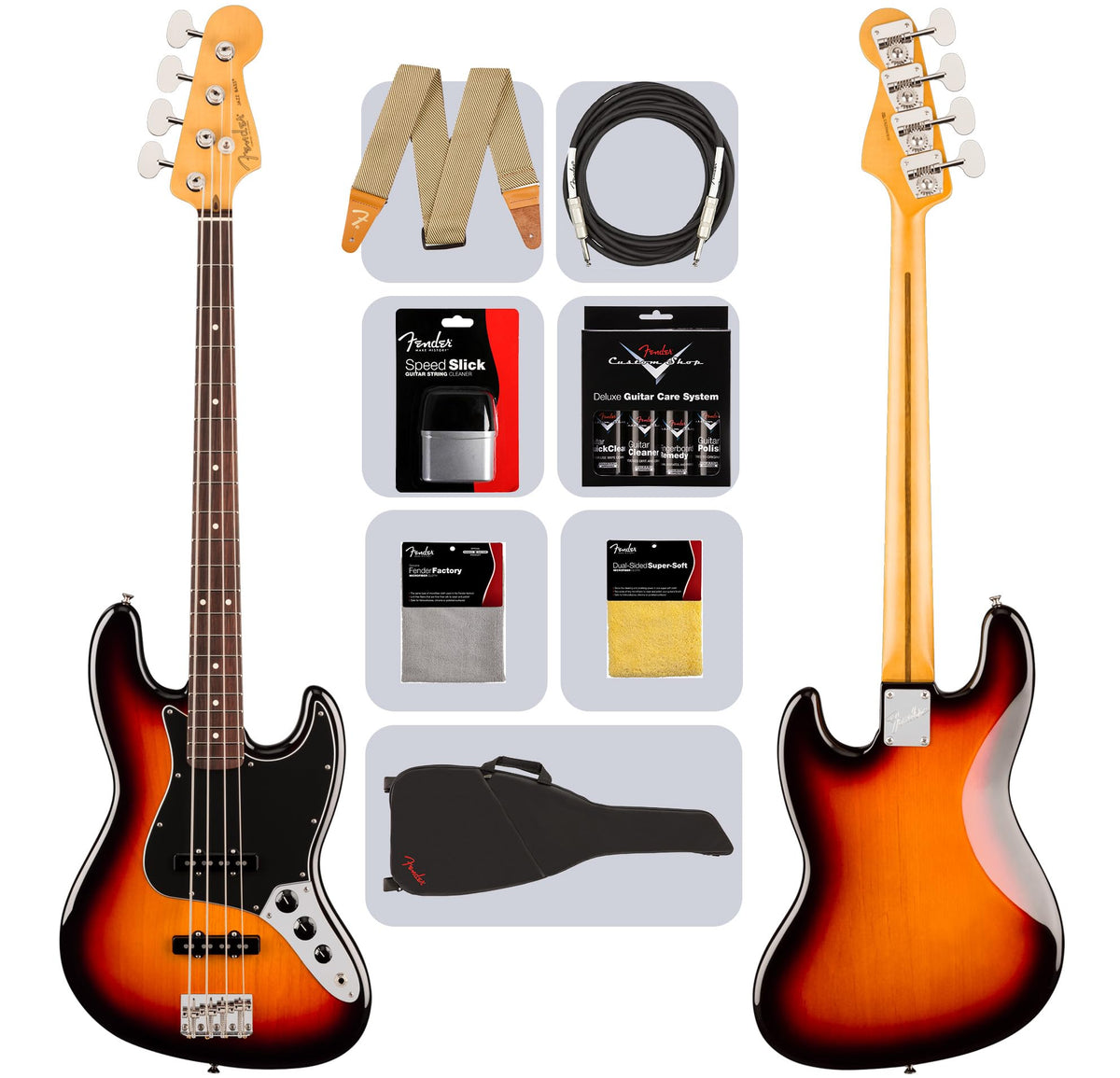 Fender American Professional Classic Jazz Bass - 3-Color Sunburst w/ Cleaning Kit