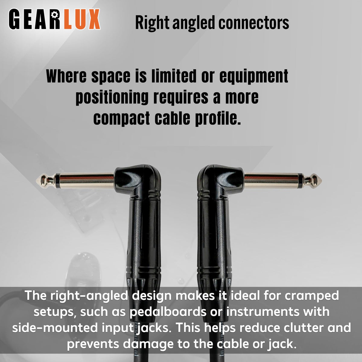 Gearlux 3-Inch Guitar Patch Cable, 1/4 Inch, Angled, Black - 6 Pack
