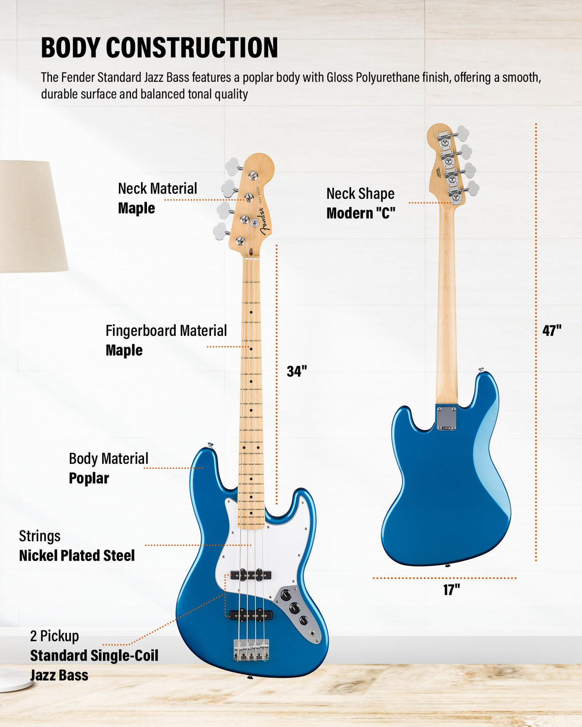 Fender Standard Jazz Bass - Aqua Marine Metallic w/ Guitar Cleaning Kit