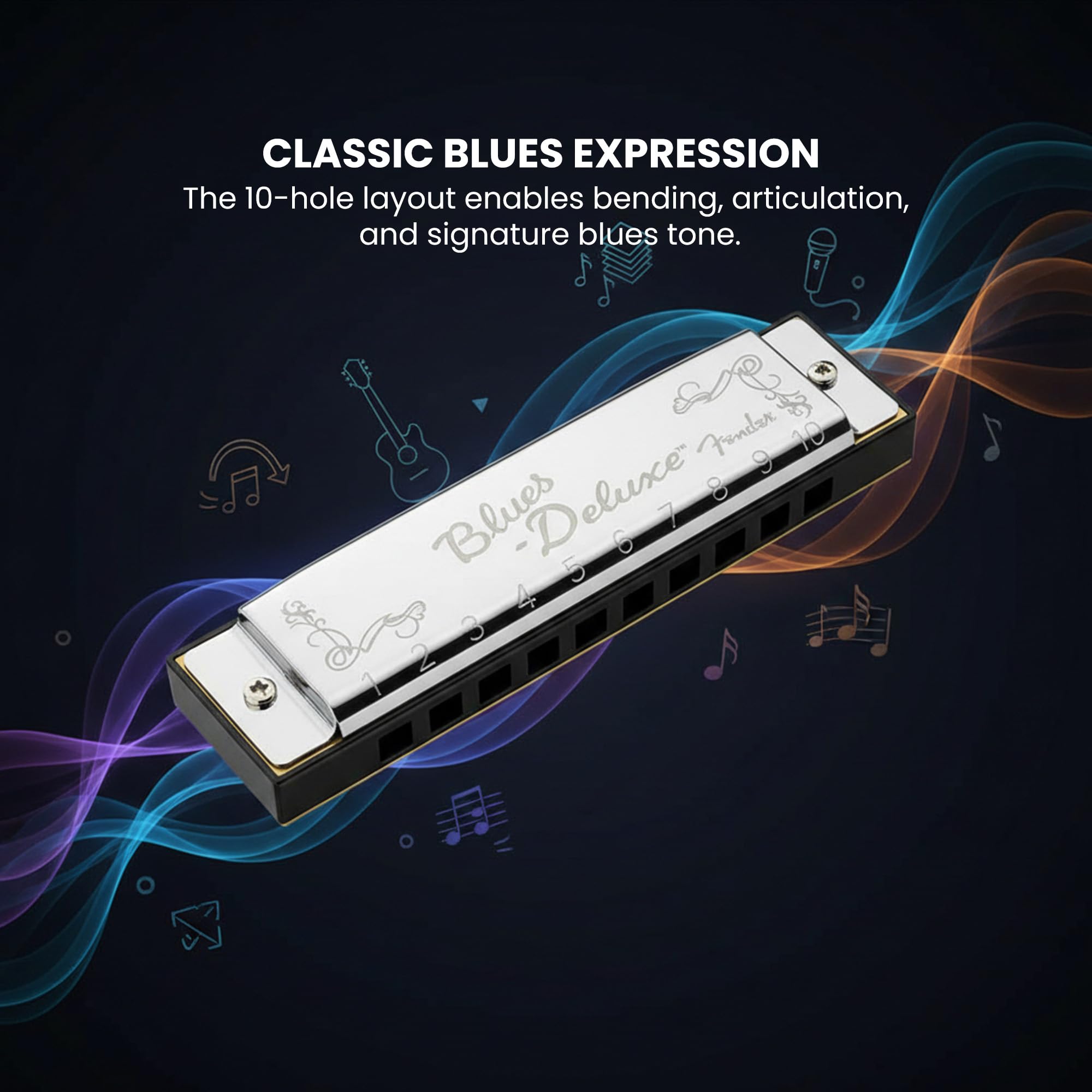 Fender Blues Deluxe Harmonica - Key of B Flat w/ Austin Bazaar Instructional Manual