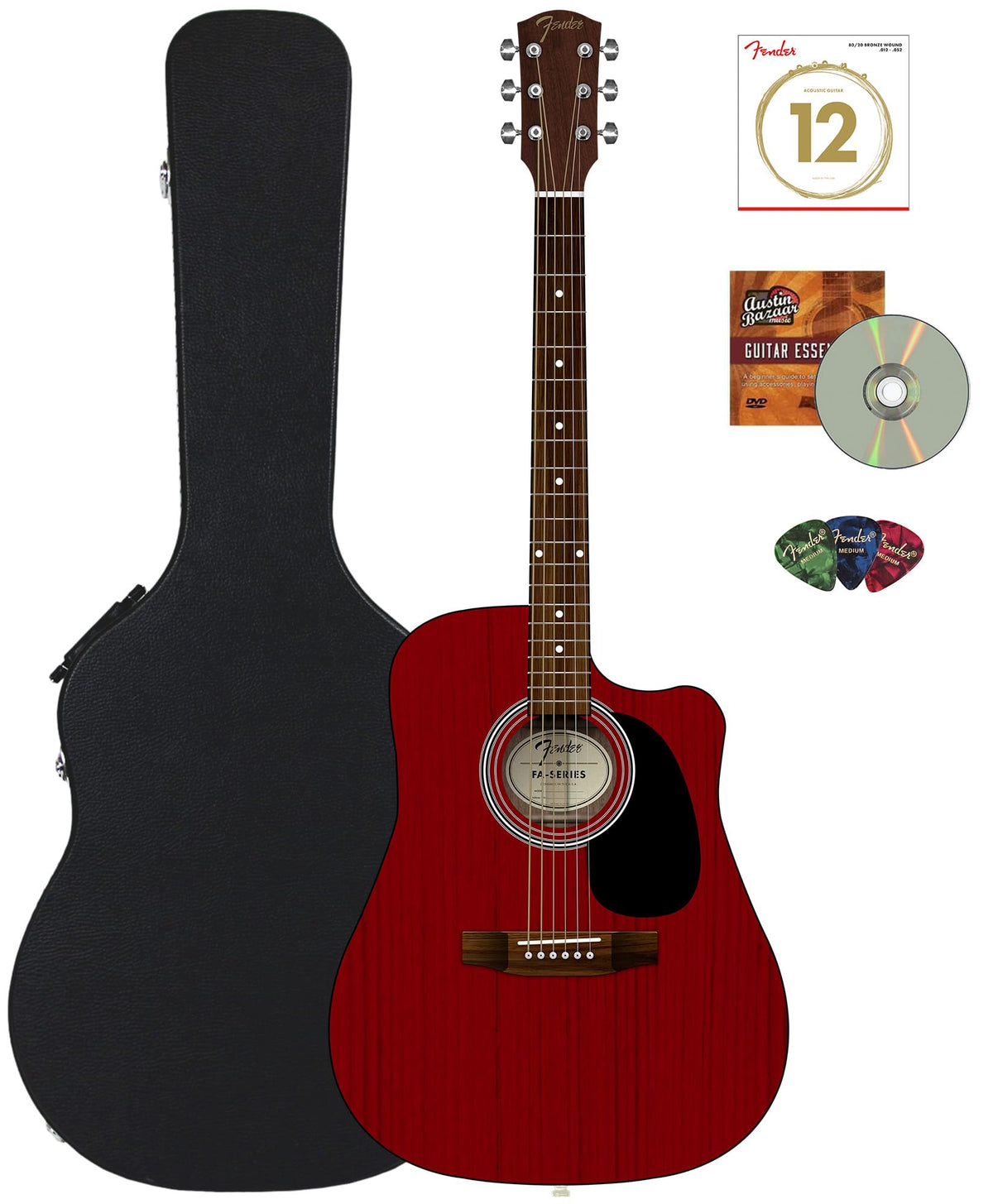 Fender FA Series Dreadnought Acoustic-Electric Guitar - Crimson Red w/ Hard Case