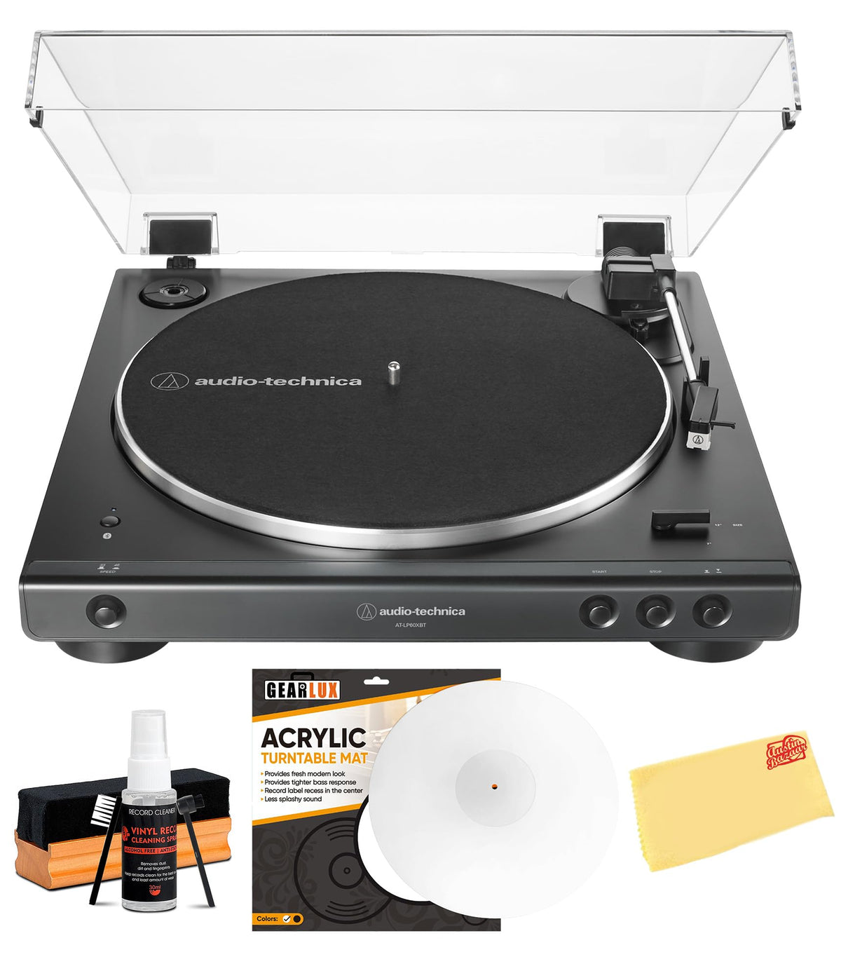 Audio-Technica AT-LP60XBT Fully Automatic Wireless Belt-Drive Turntable - Black w/ Cleaning Kit