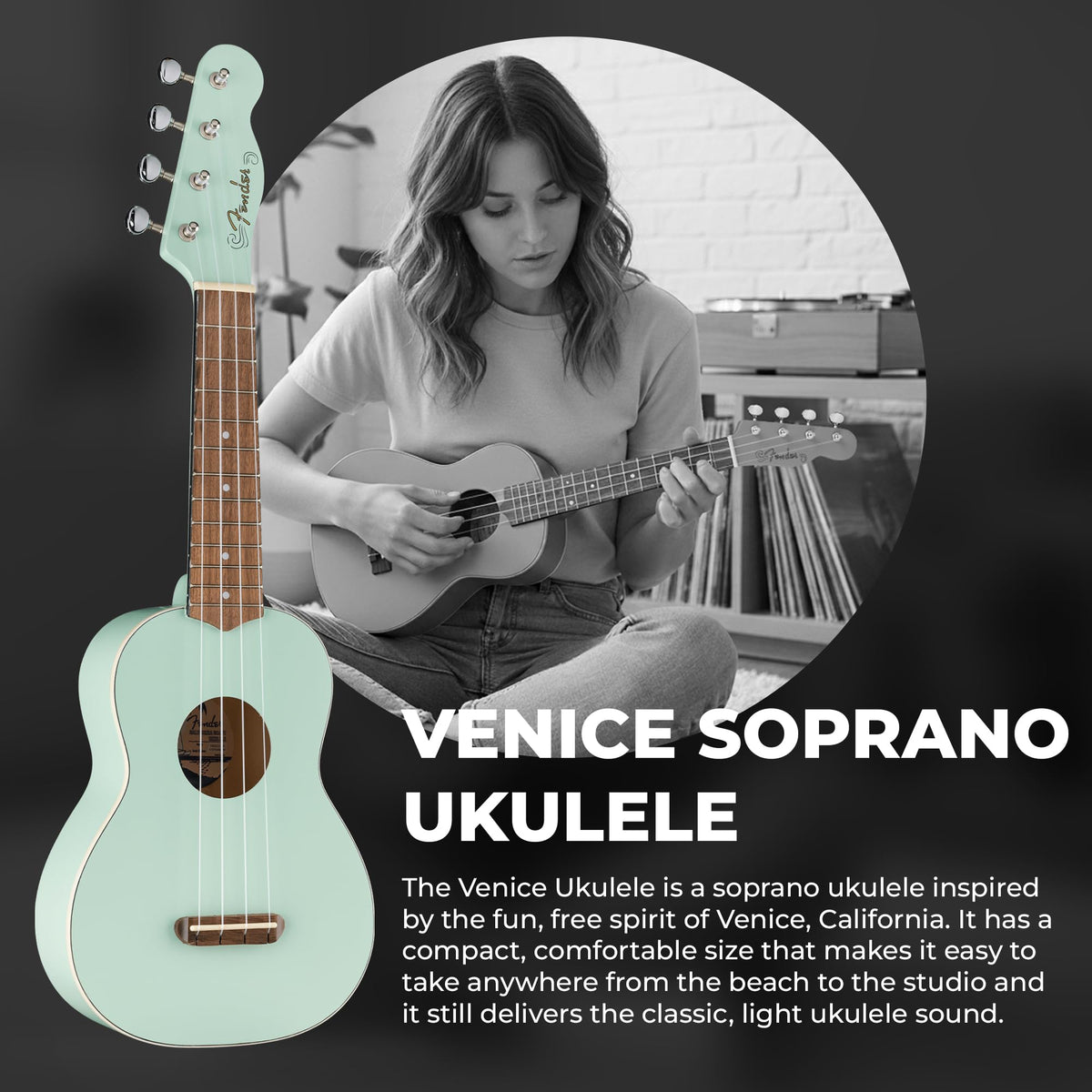 Fender Venice Soprano Ukulele - Surf Green w/ Gig Bag