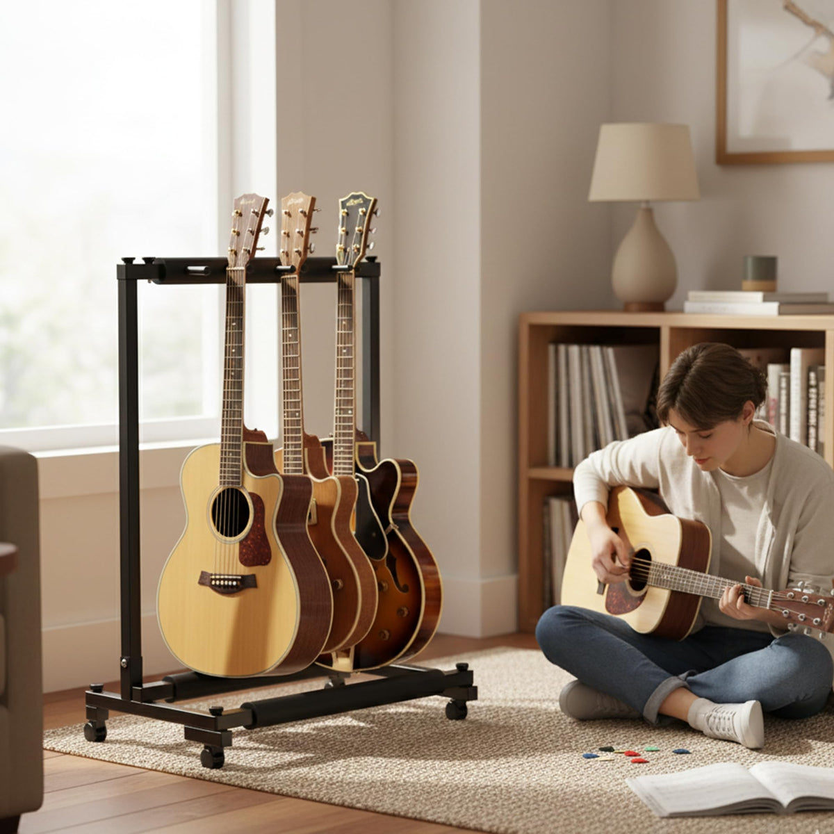 Gearlux Foldable Rack-Style Guitar Stand - Holds 3 Electric or Acoustic Guitars