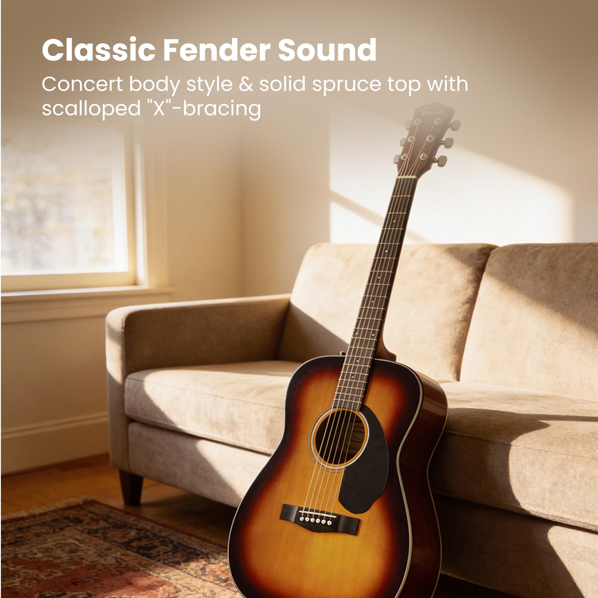 Fender CC-60S Solid Top Concert Acoustic Guitar - Sunburst w/ Gig Bag