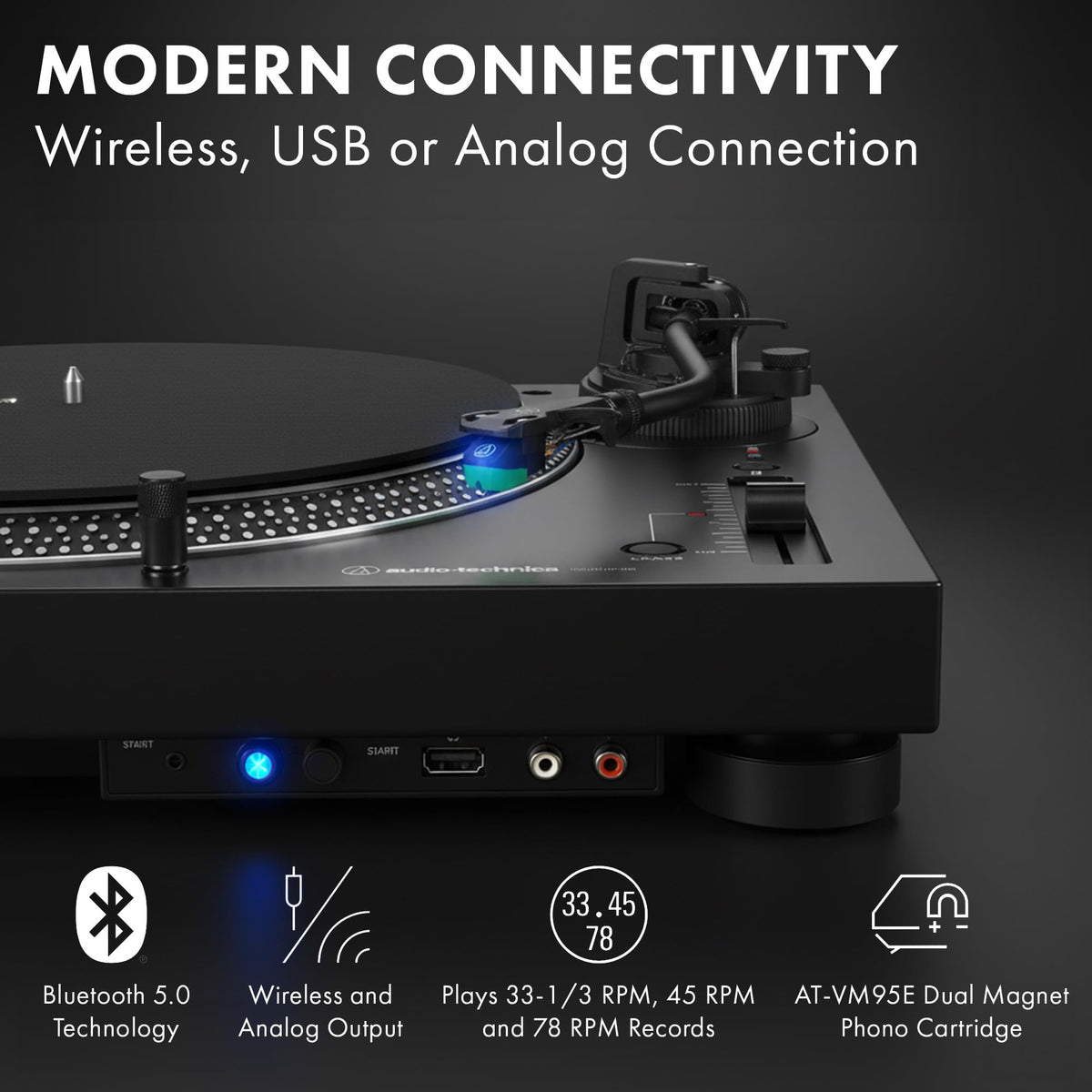 Audio-Technica AT-LP120XBT-USB Wireless Direct-Drive Turntable - Black w/ Headphones