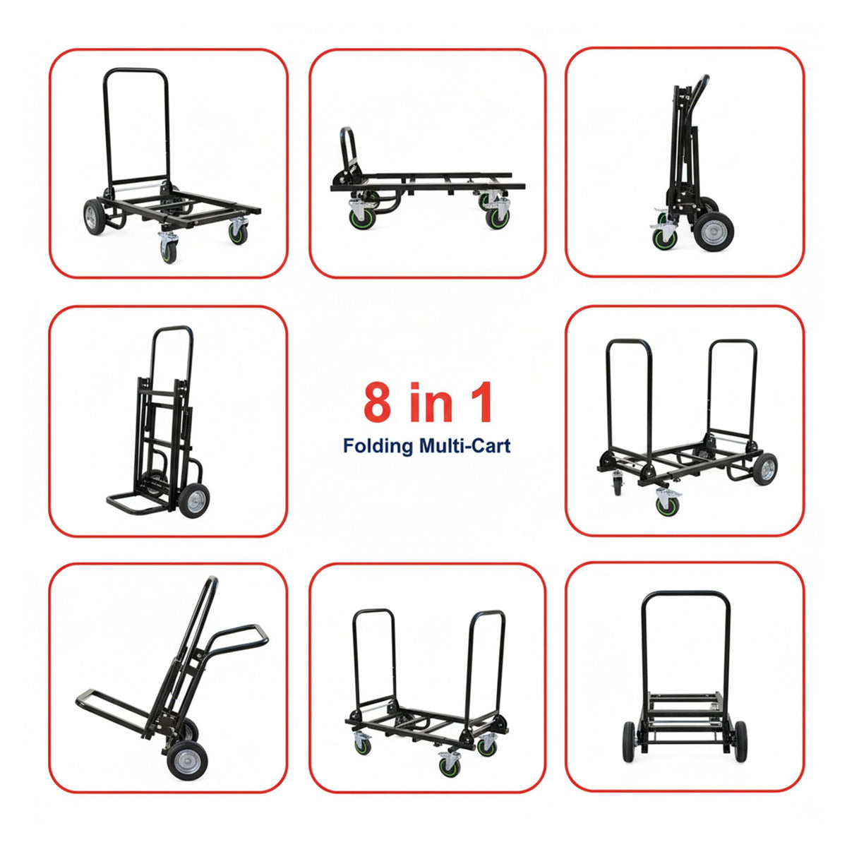 Gearlux 8-in-1 Heavy Duty Folding Utility Cart for Music Equipment and DJ Gear