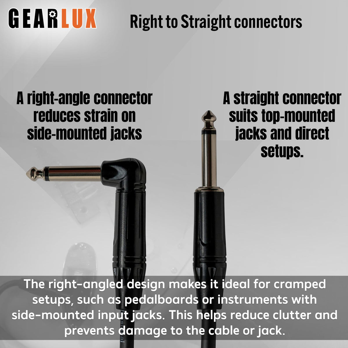 Gearlux 36-Inch Guitar Patch Cable, 1/4 Inch, Straight-Angled, Black - 6 Pack