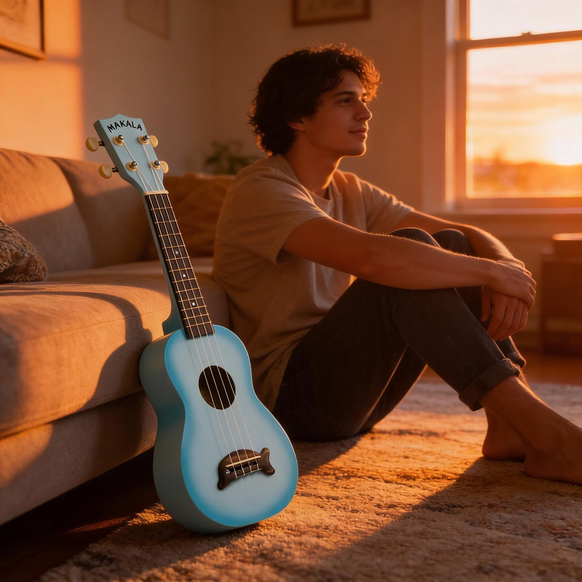 Kala MK-SD Makala Dolphin Soprano Ukulele - Light Blue Burst w/ Gig Bag
