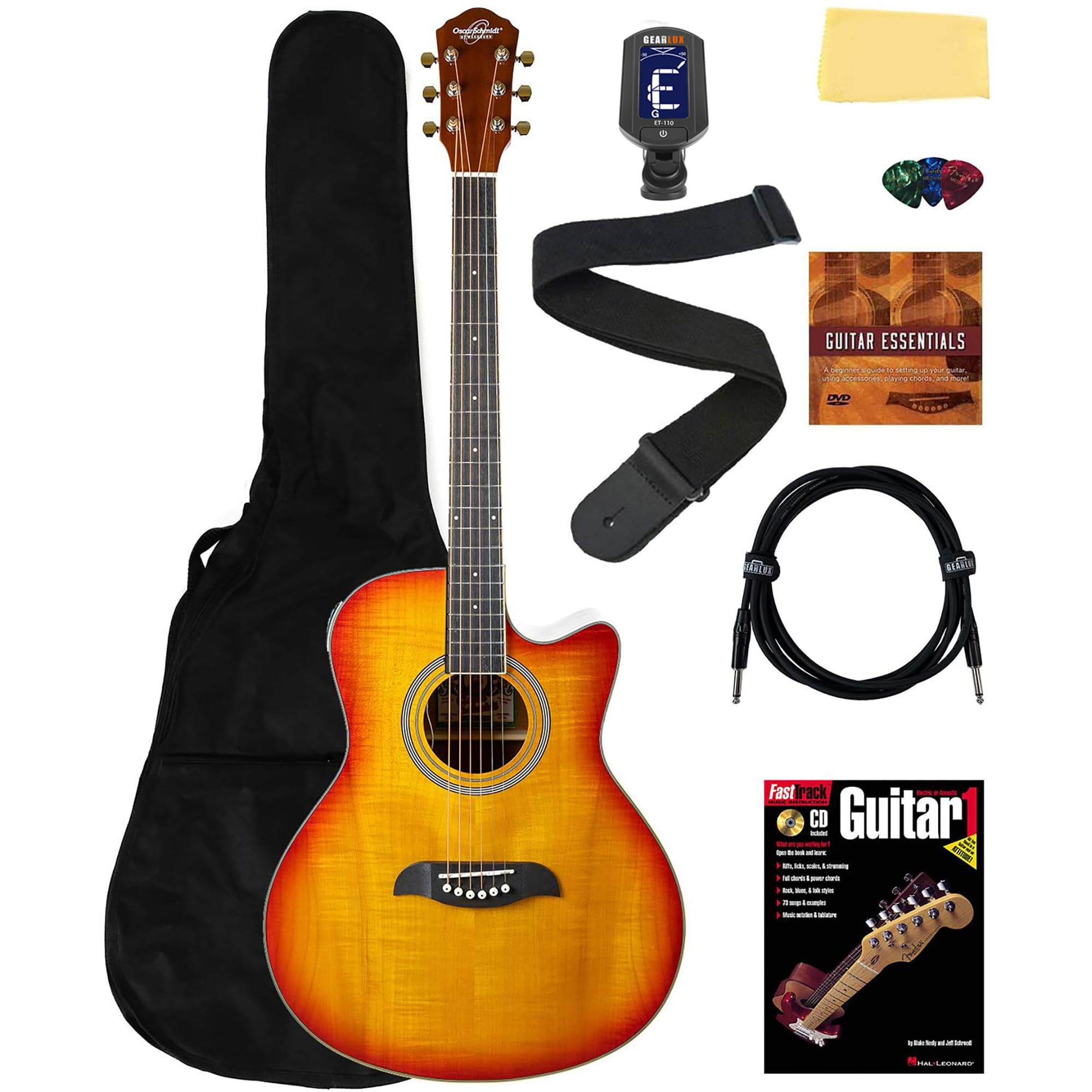 Oscar Schmidt OA10CE Mini Auditorium Acoustic-Electric Guitar - Spalted Maple w/ Gig Bag