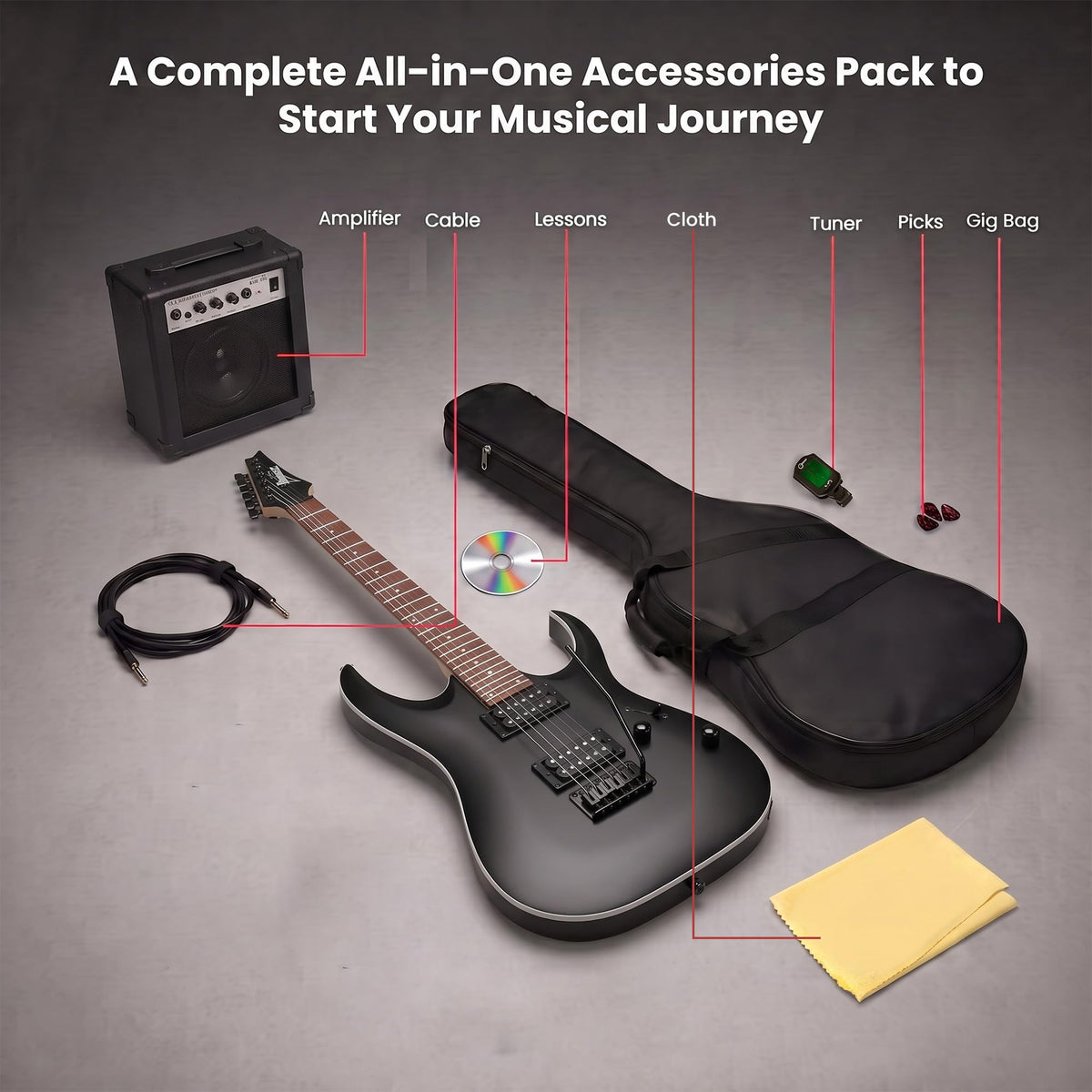 Ibanez GRGA120 RGA Gio Electric Guitar - Black Night w/ Amplifier