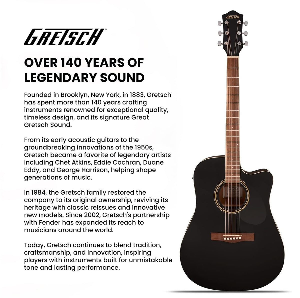 Gretsch Prelude D100CE Dreadnought Cutaway Acoustic-Electric Guitar - Black