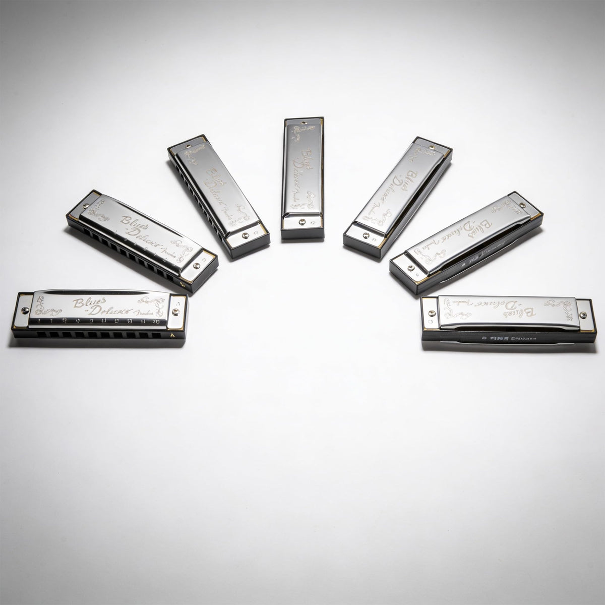 Fender Blues Deluxe Harmonica Set of 7 - Keys A, Bb, C, D, E, F, and G w/ Carrying Case