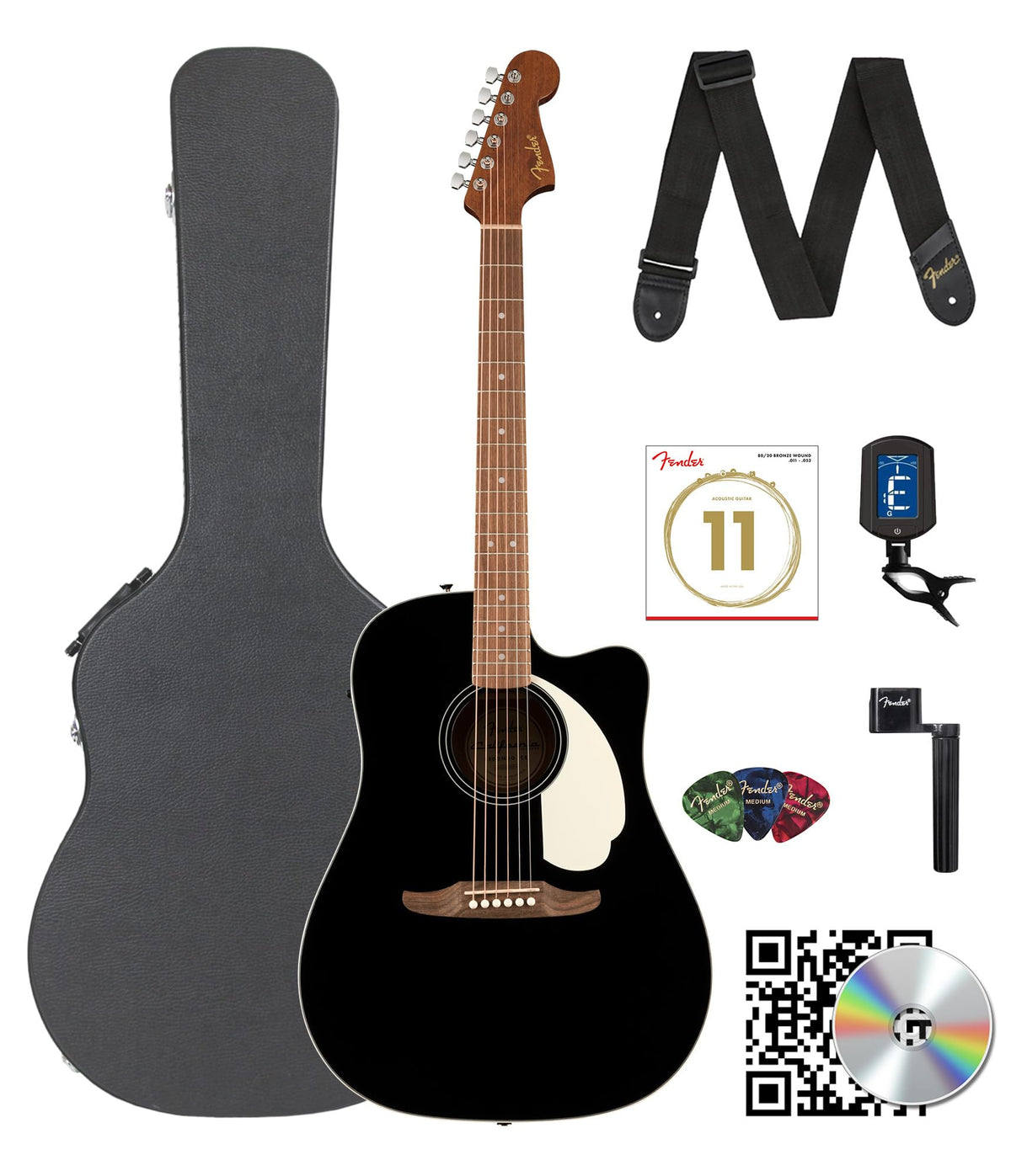 Fender California Standard Redondo CE Dreadnought Acoustic-Electric Guitar - Black w/ Case