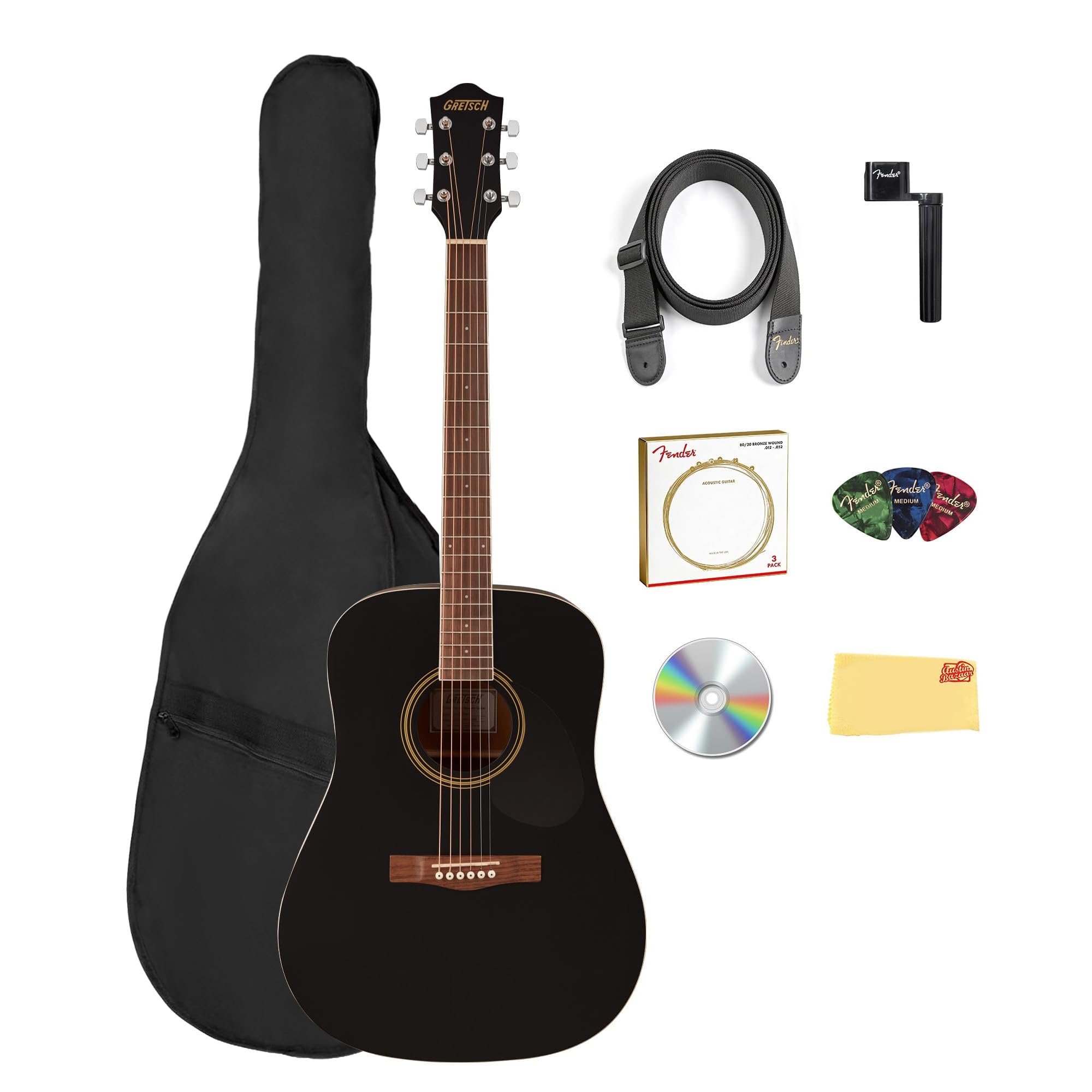 Gretsch Prelude D100 Dreadnought Acoustic Guitar - Black w/ Gig Bag