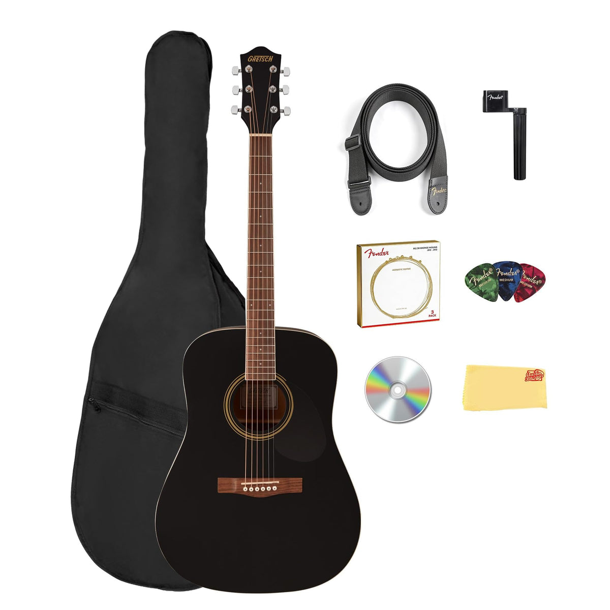 Gretsch Prelude D100 Dreadnought Acoustic Guitar - Black w/ Gig Bag
