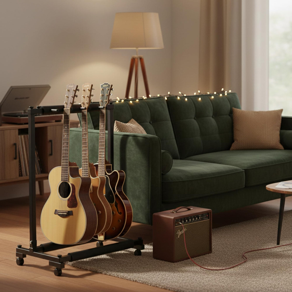 Gearlux Foldable Rack-Style Guitar Stand - Holds 3 Electric or Acoustic Guitars