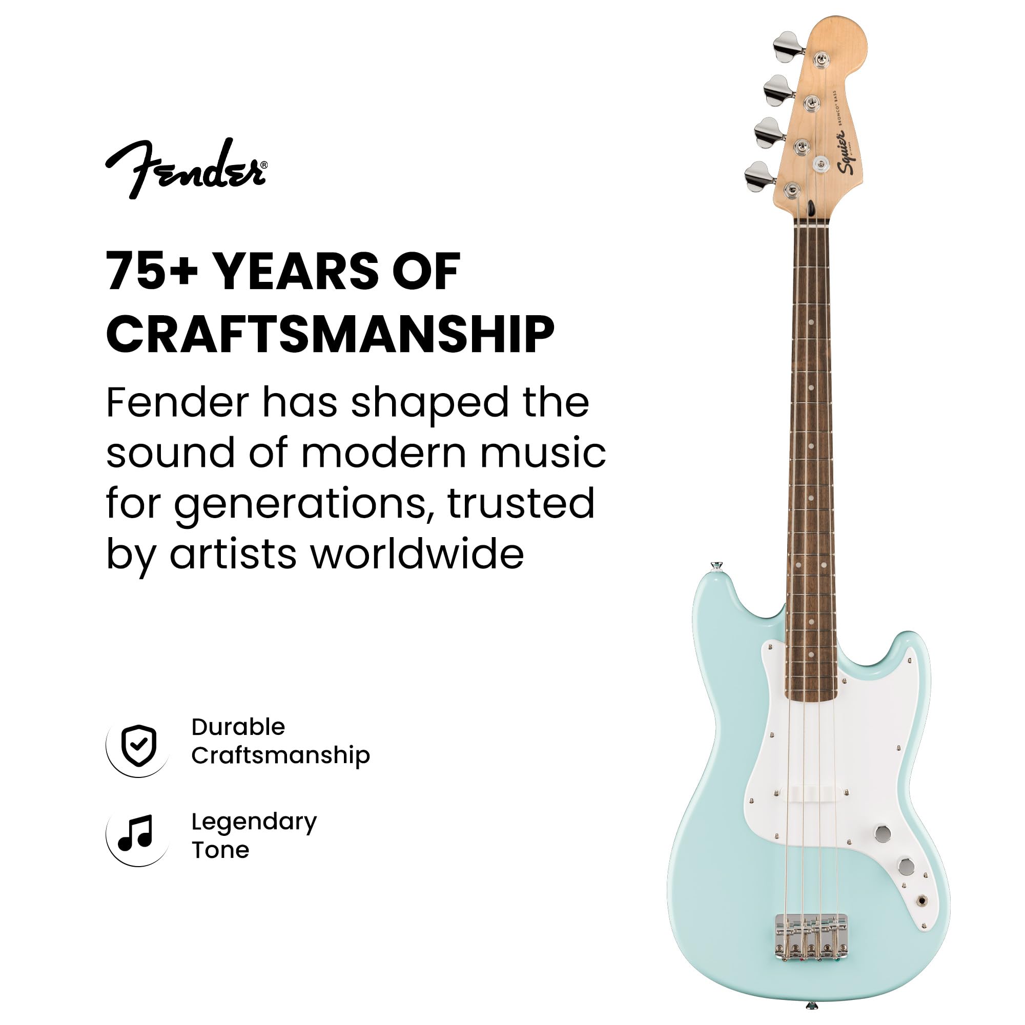 Fender Squier Sonic Bronco Bass Guitar - Daphne Blue w/ Tuner