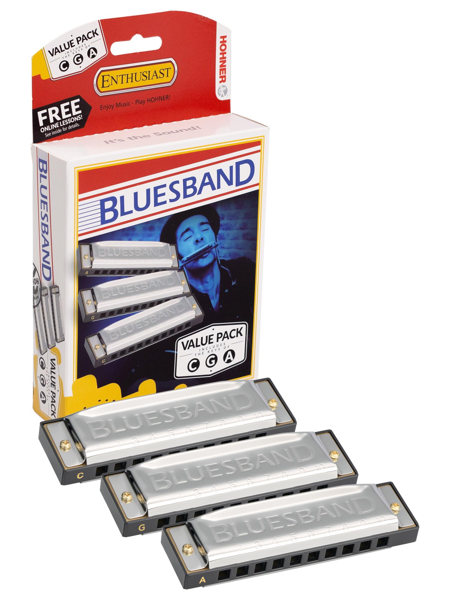 Hohner 1501 Blues Band Harmonica Three Pack with C, G, and A Keys w/ Pouch