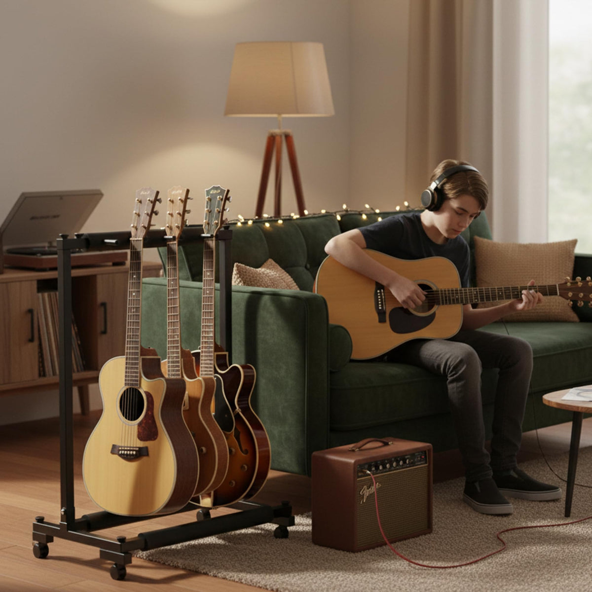 Gearlux Foldable Rack-Style Guitar Stand - Holds 3 Electric or Acoustic Guitars