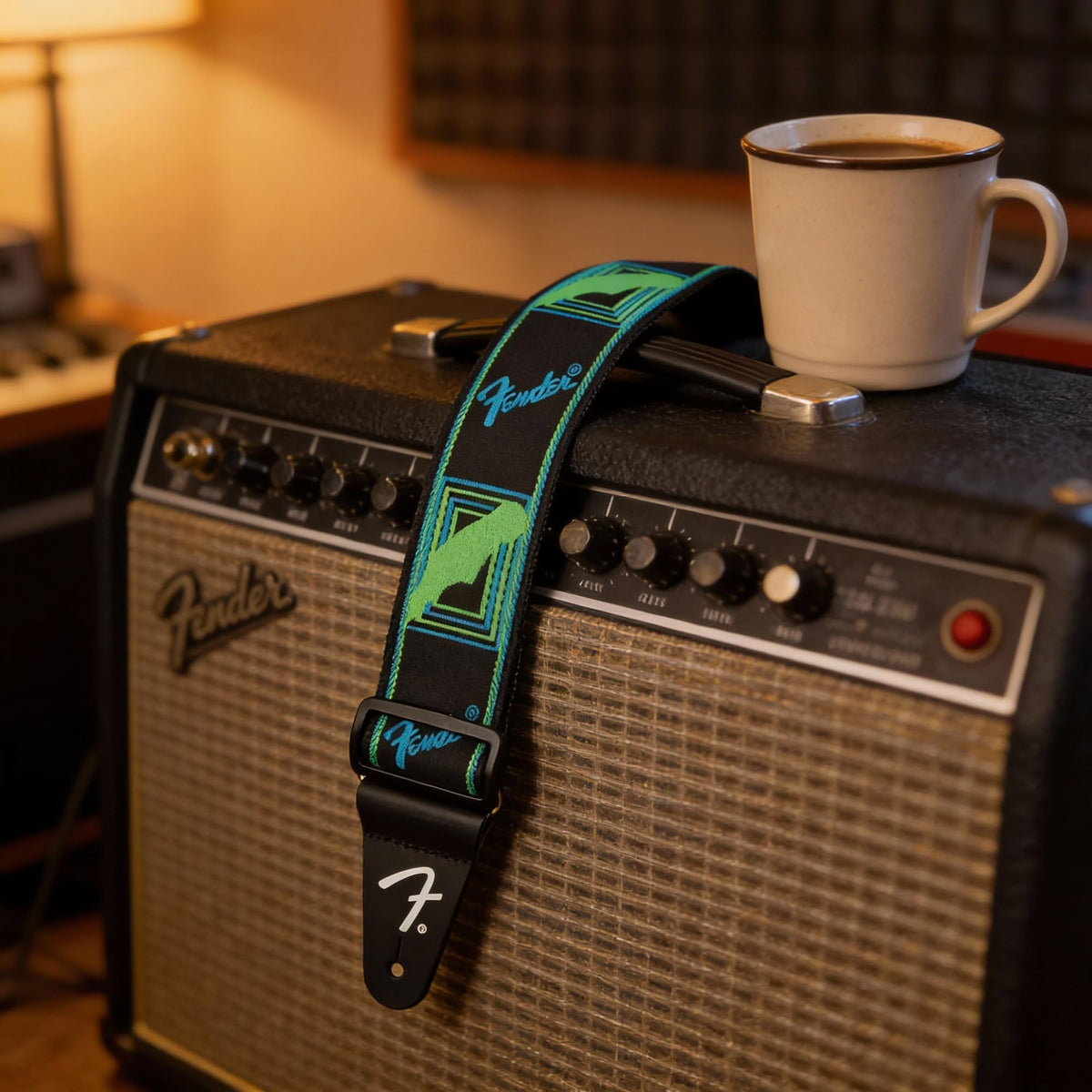 Fender Neon Monogrammed 2-Inch Guitar Strap - Blue and Green w/ Strap Blocks