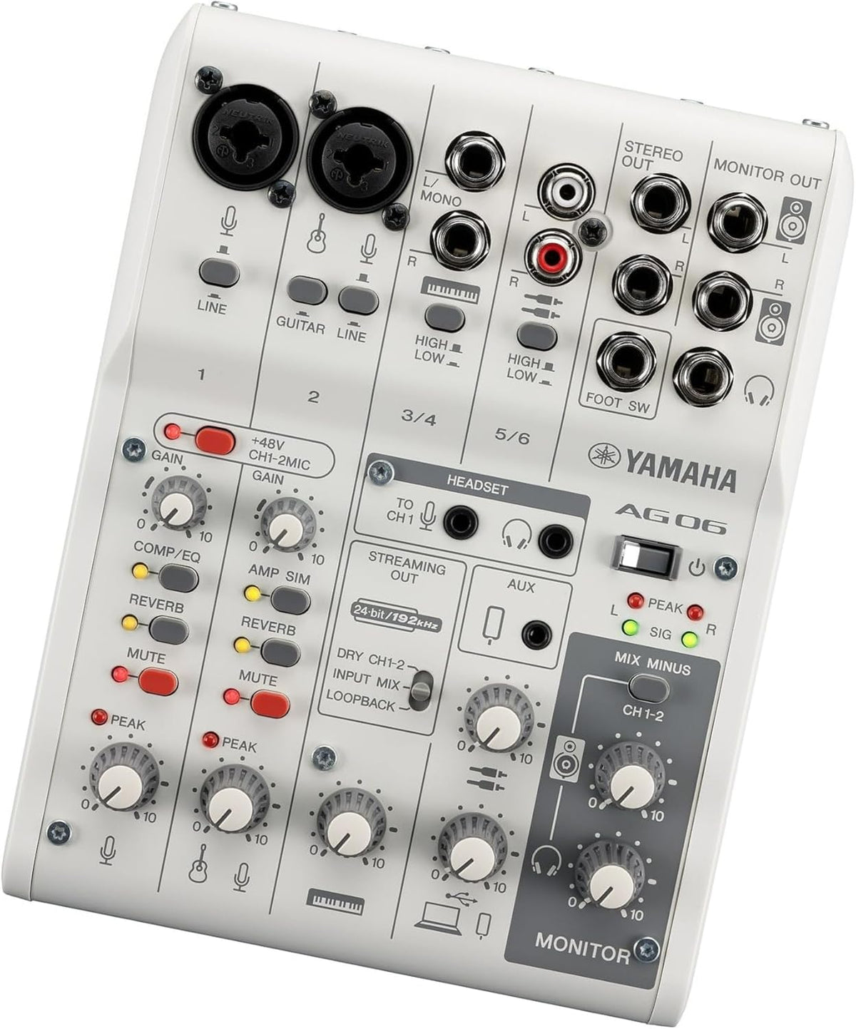 Yamaha AG06MK2 6-Channel Live Streaming Loopback Audio USB Mixer - White