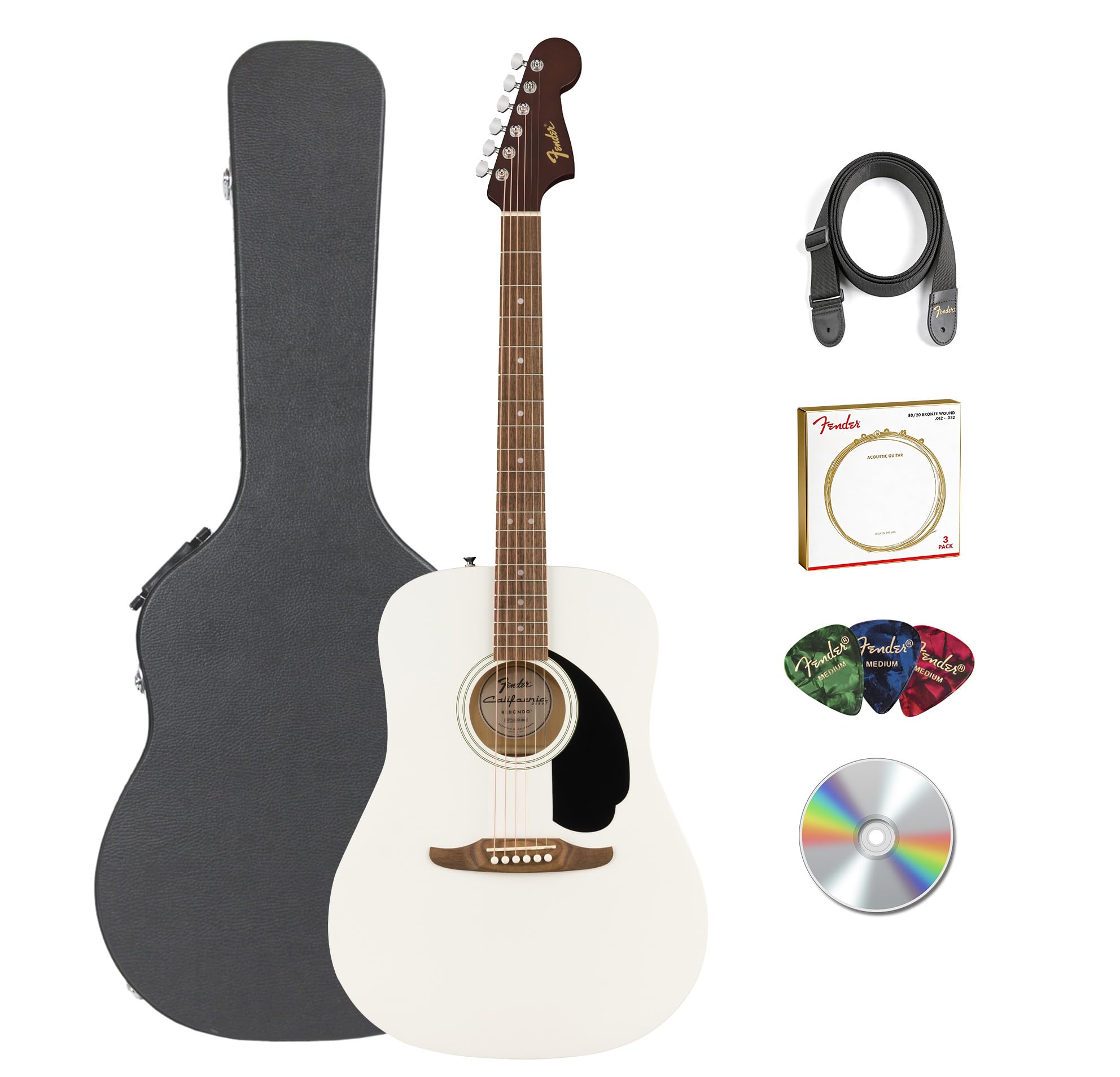 Fender California Redondo Acoustic Guitar - White w/ Hard Case