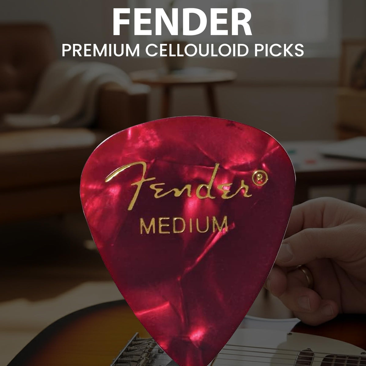 Fender Premium Celluloid 351 Shape Picks, Medium, Red Moto - 12 Pack