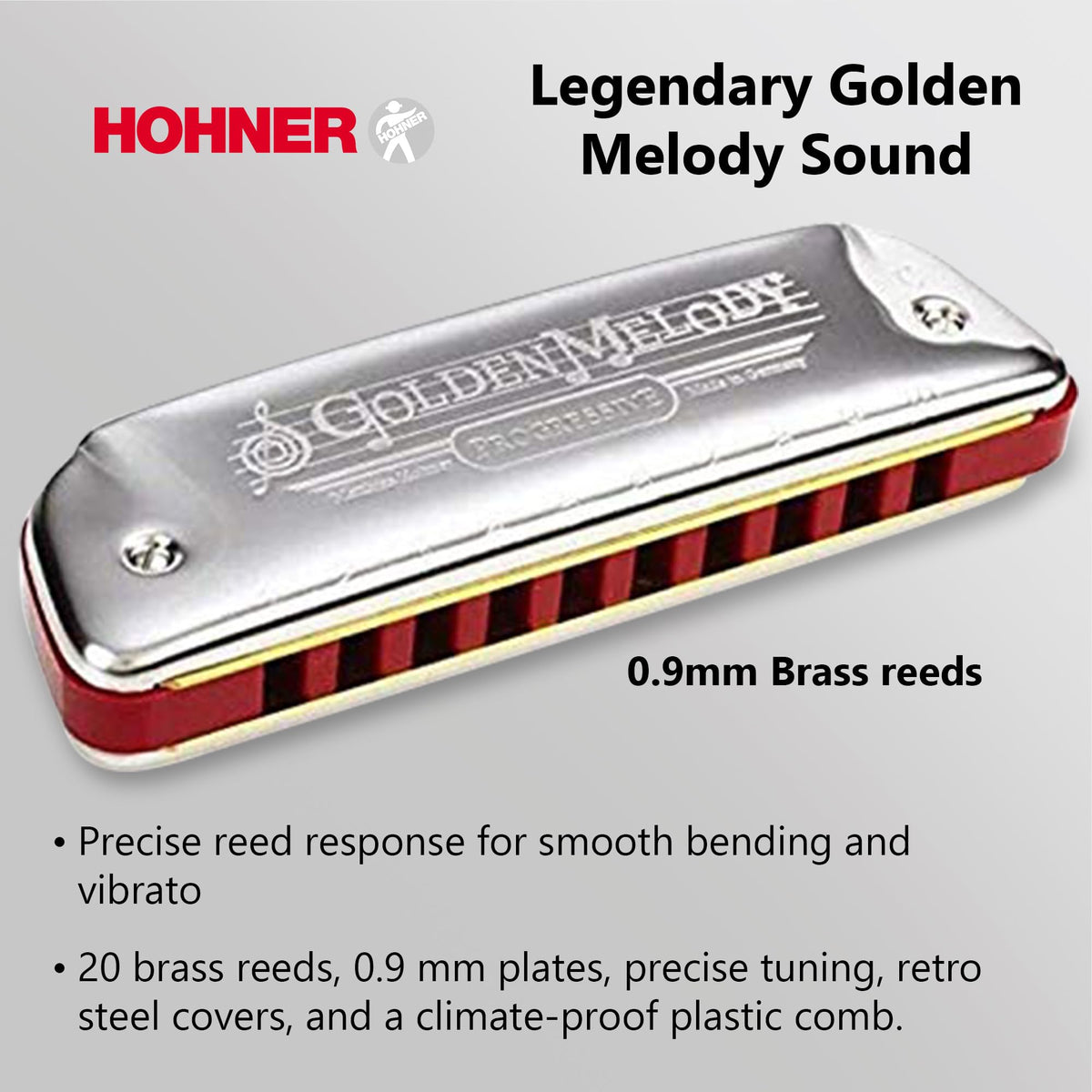 Hohner 544 Golden Melody Harmonica - Key of C w/ Instructional Manual