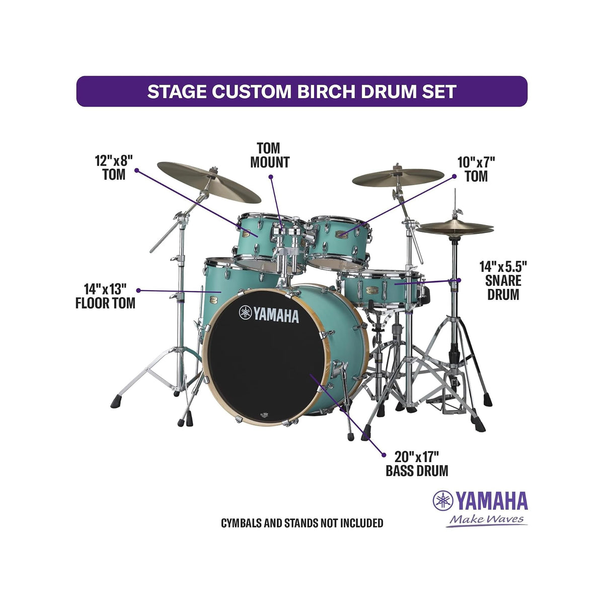 Yamaha SBP2F50 Stage Custom Birch 5-Piece Shell Pack - Matte Surf Green