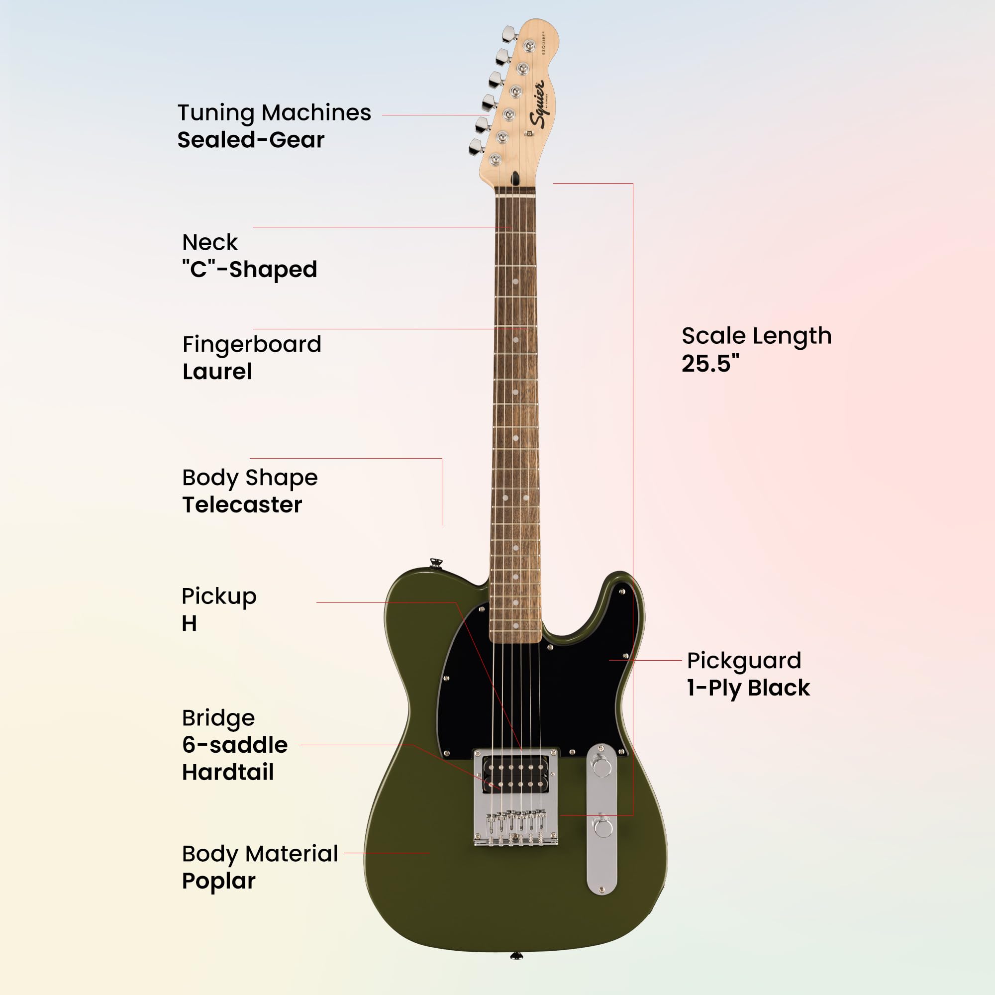 Fender Squier Sonic Esquire H Electric Guitar - Olive w/ Amplifier