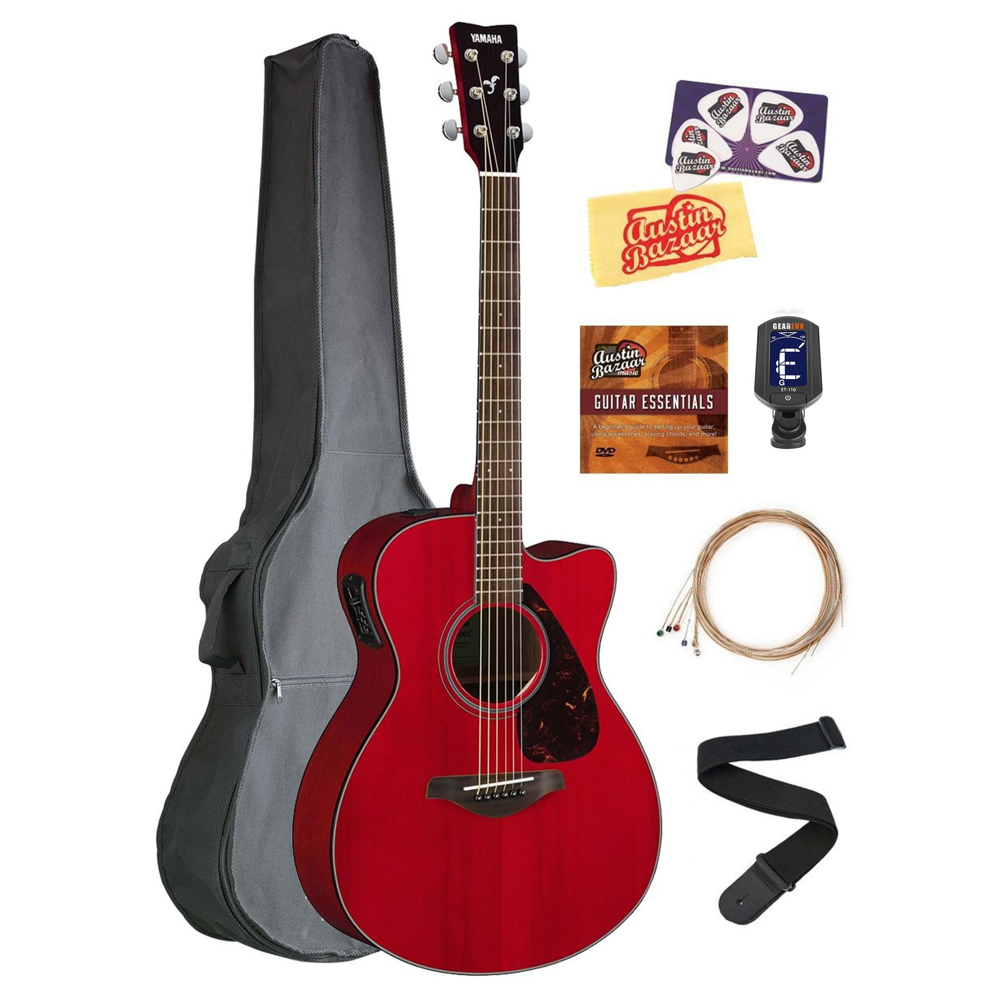 Yamaha FSX800C Solid Top Small Body Acoustic-Electric Guitar - Ruby Red w/ Gig Bag