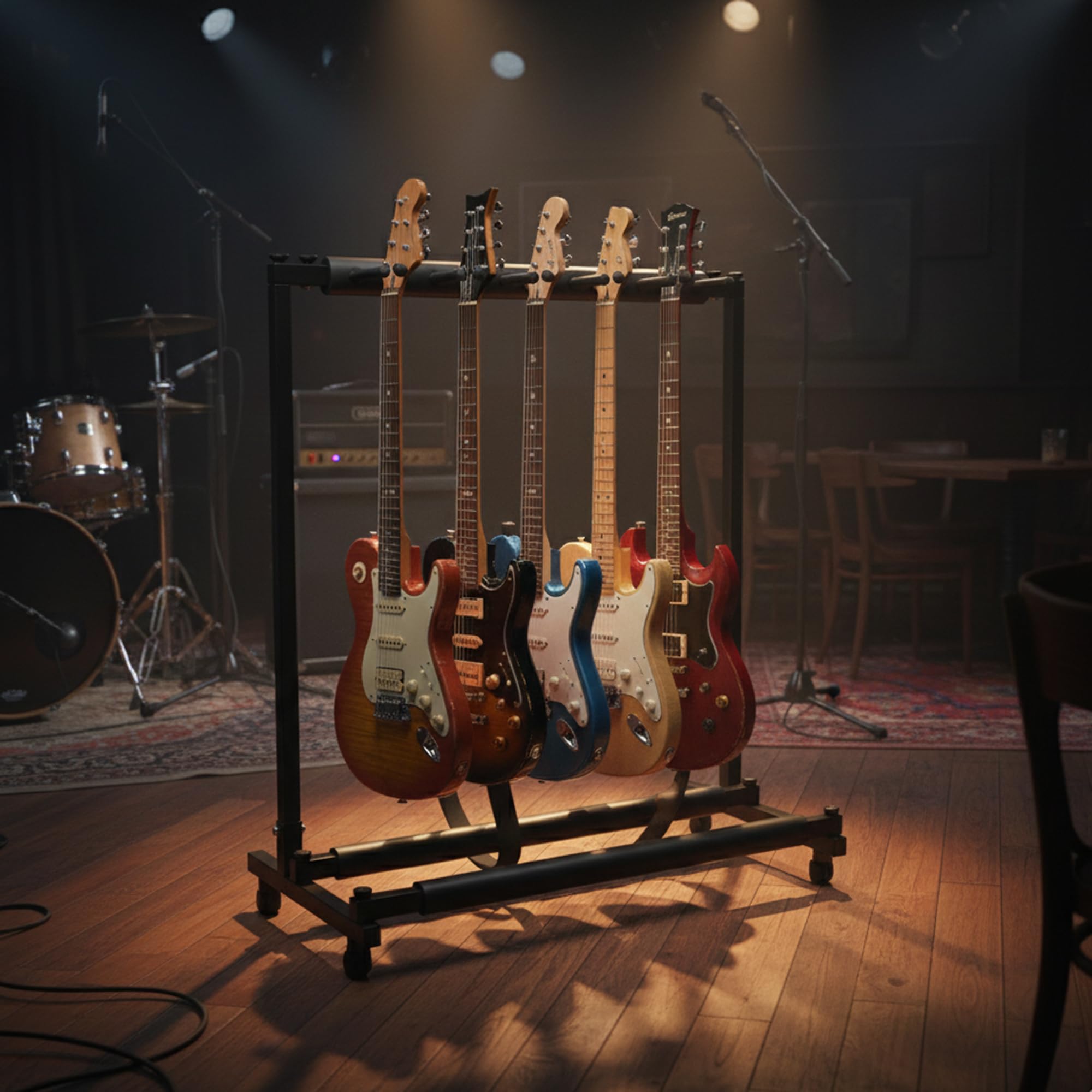 Gearlux Foldable Rack-Style Guitar Stand - Holds 5 Electric or Acoustic Guitars