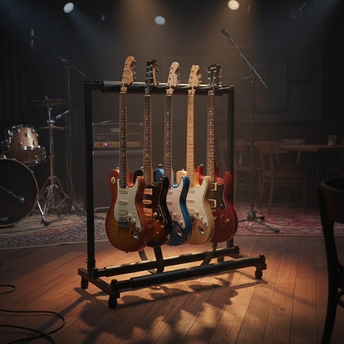 Gearlux Foldable Rack-Style Guitar Stand - Holds 5 Electric or Acoustic Guitars