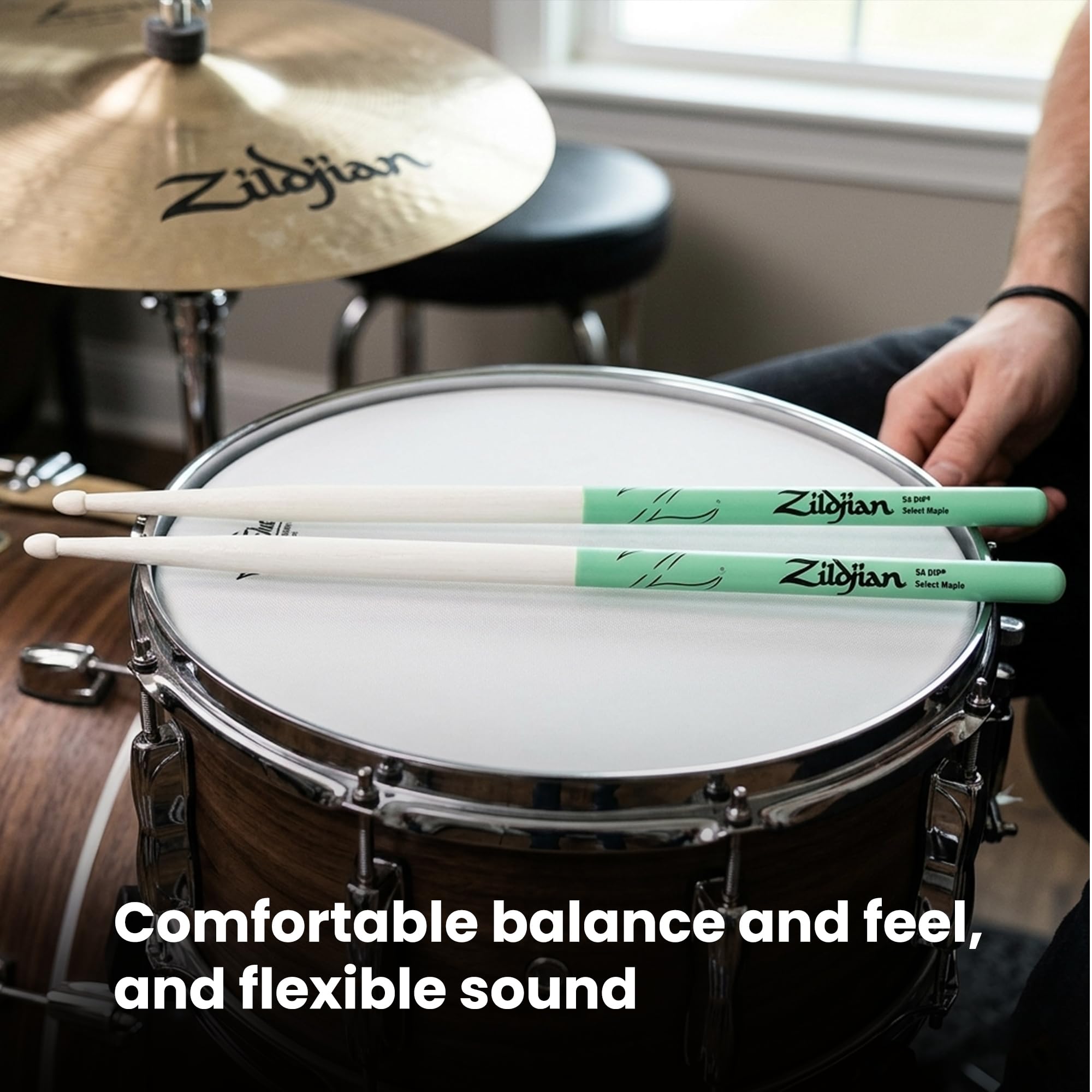 Zildjian 5A Maple Green DIP Drumsticks - 12-Pack Bundle with Austin Bazaar Polishing Cloth